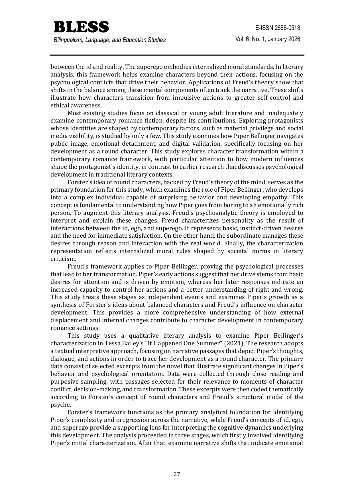 JURIS Piper Bellinger as a Round Character in Tessa Bailey s It Happened One Summer