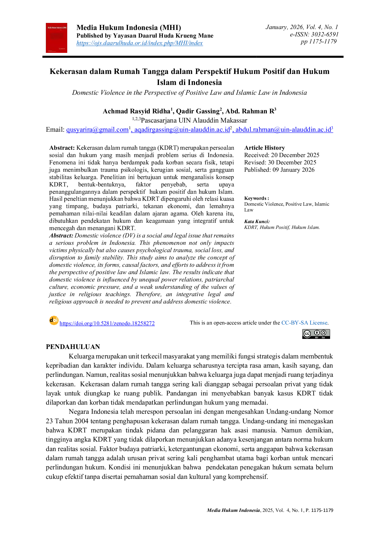 JURIS Kekerasan dalam Rumah Tangga dalam Perspektif Hukum Positif dan Hukum Islam di Indonesia