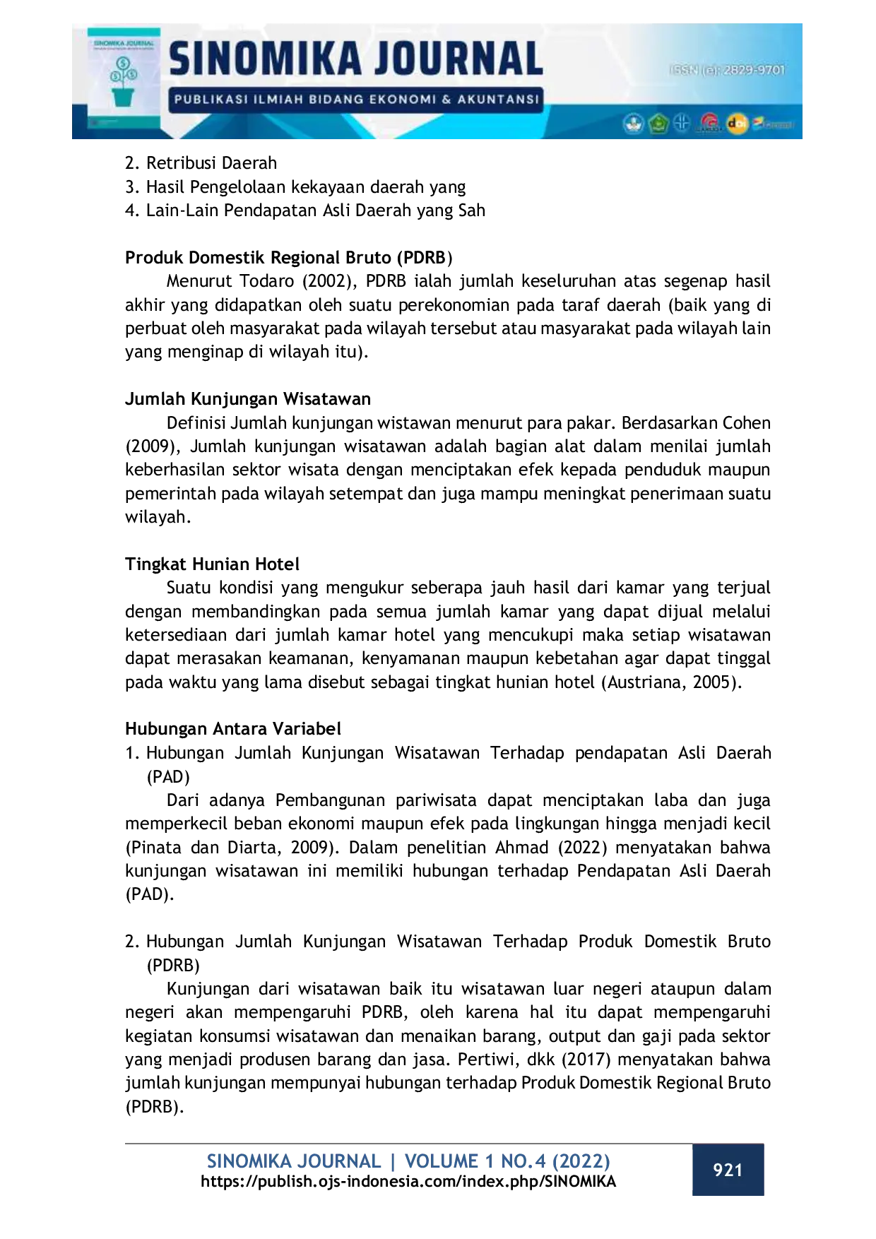 JURIS Pengaruh Jumlah Kunjungan Wisatawan dan Tingkat Hunian Hotel Terhadap Pendapatan Asli Daerah Dan PDRB Di Aceh