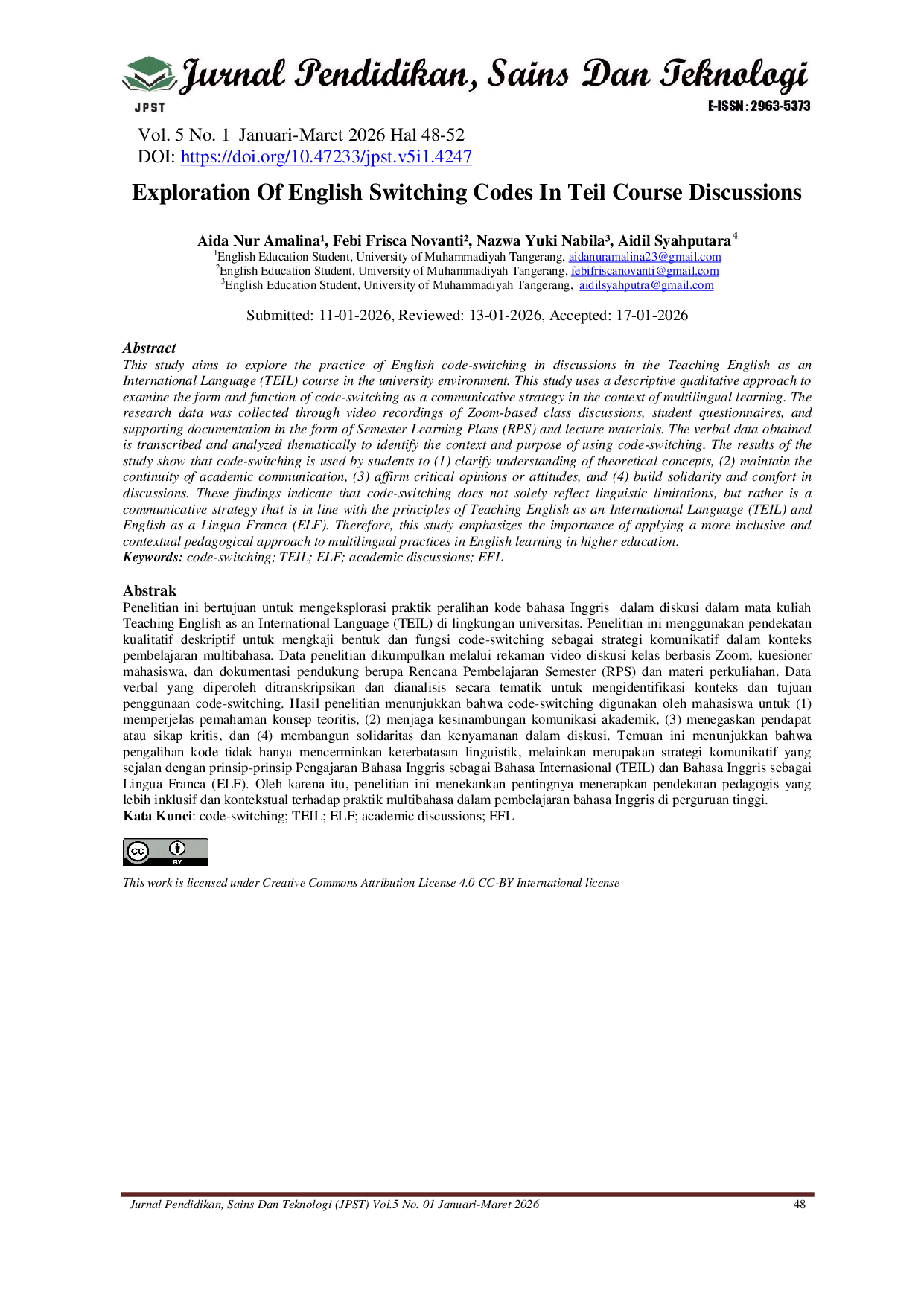 JURIS Exploration Of English Switching Codes In Teil Course Discussions