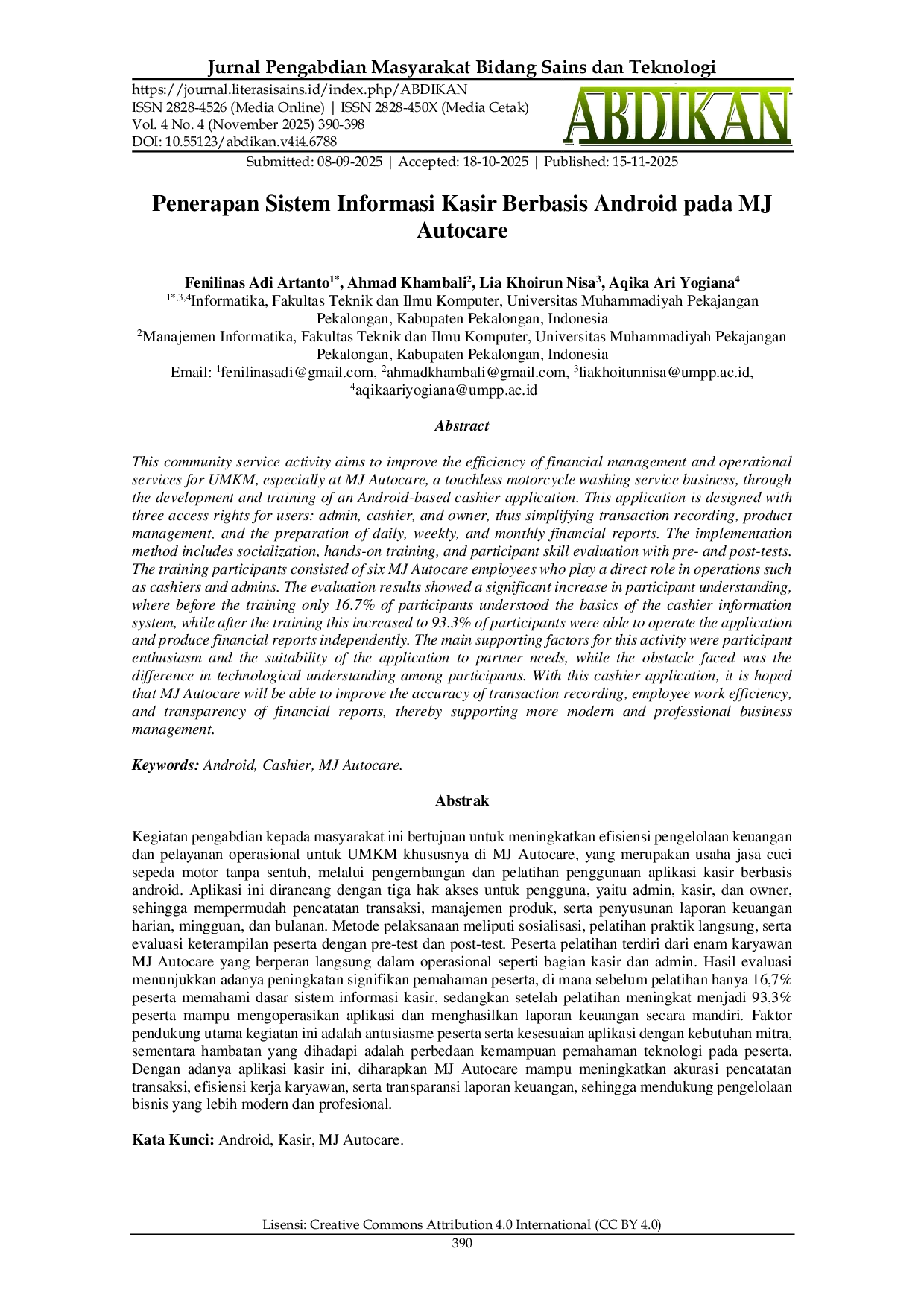 JURIS Penerapan Sistem Informasi Kasir Berbasis Android pada MJ Autocare