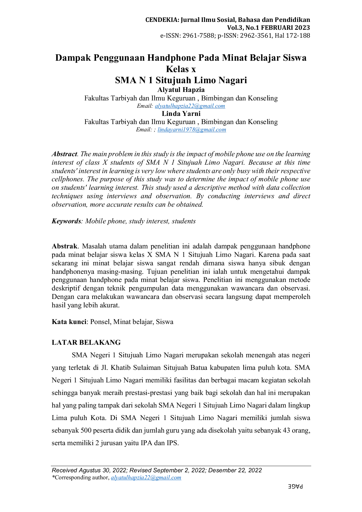 JURIS Dampak Penggunaan Handphone Pada Minat Belajar Siswa