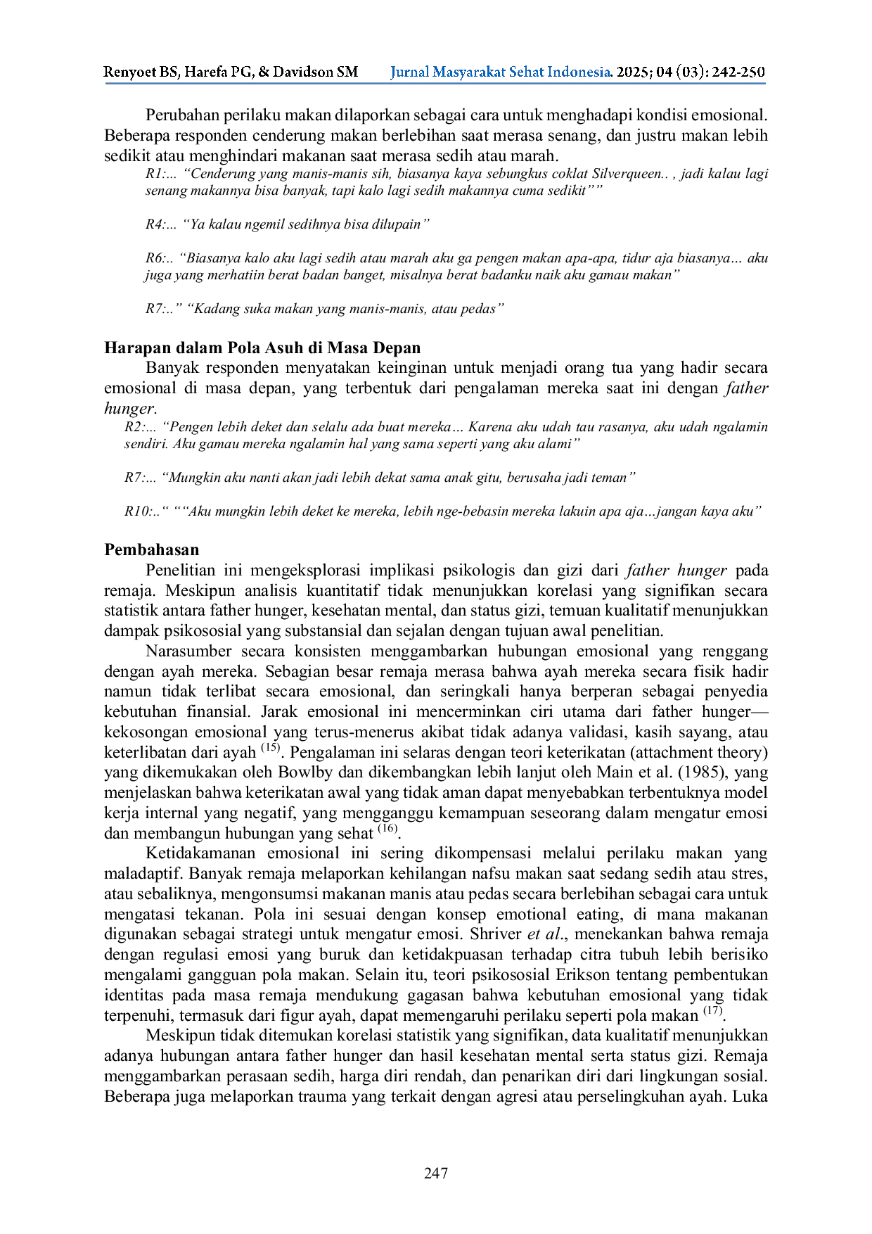 JURIS Pengaruh Father Hunger Terhadap Status Gizi dan Kesehatan Mental Remaja Sebagai Calon Orang Tua di Masa Depan