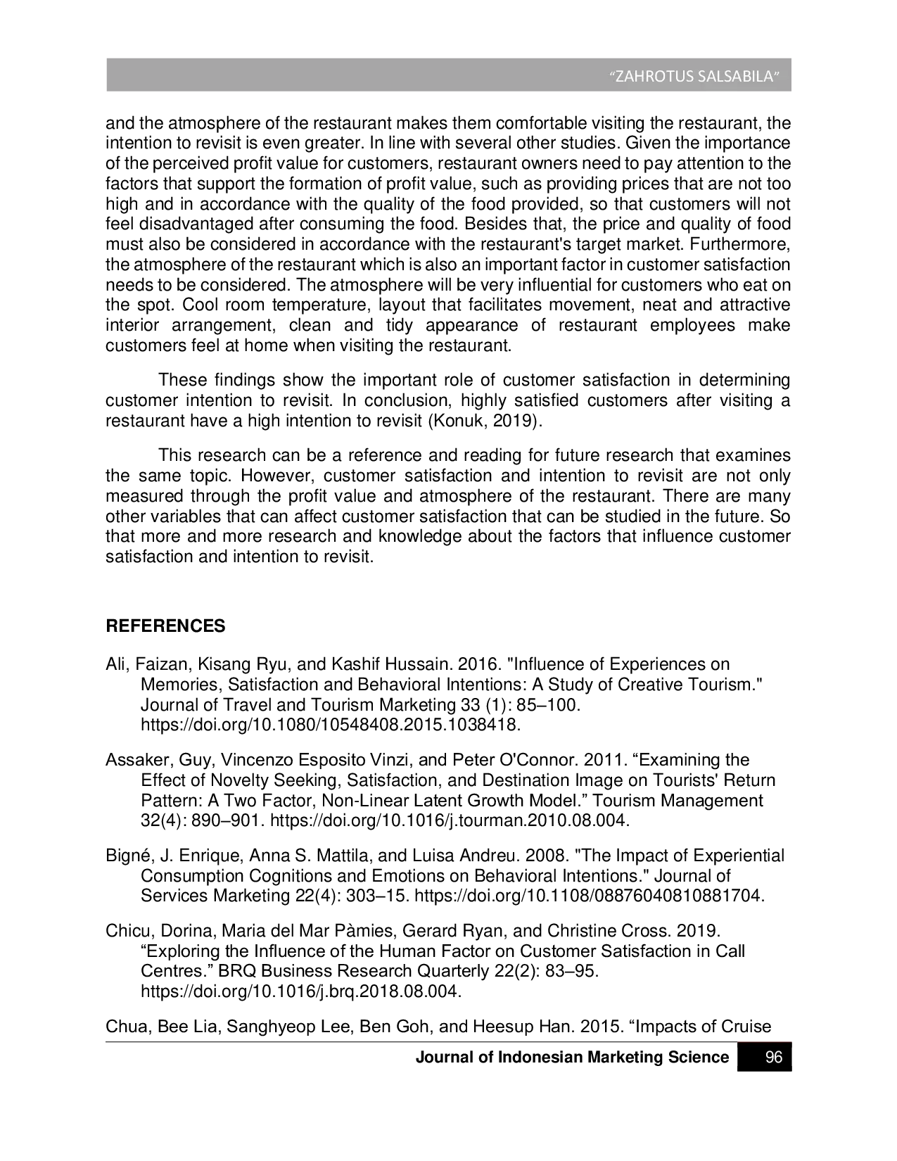 JURIS Analisis Pengaruh Nilai Profit Dan Suasana Restoran Terhadap Niat Kunjungan Ulang Yang Dimediasi Oleh Kepuasan Pelanggan