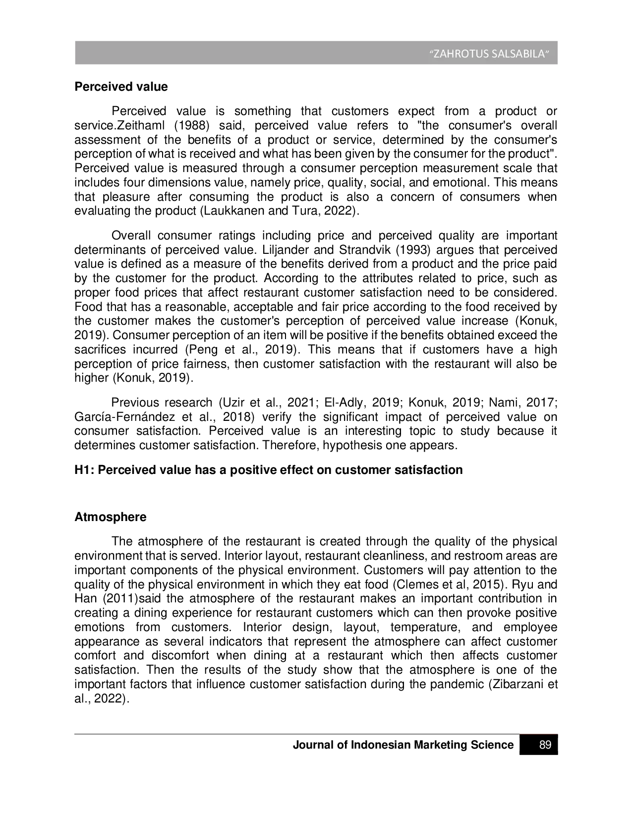 JURIS Analisis Pengaruh Nilai Profit Dan Suasana Restoran Terhadap Niat Kunjungan Ulang Yang Dimediasi Oleh Kepuasan Pelanggan