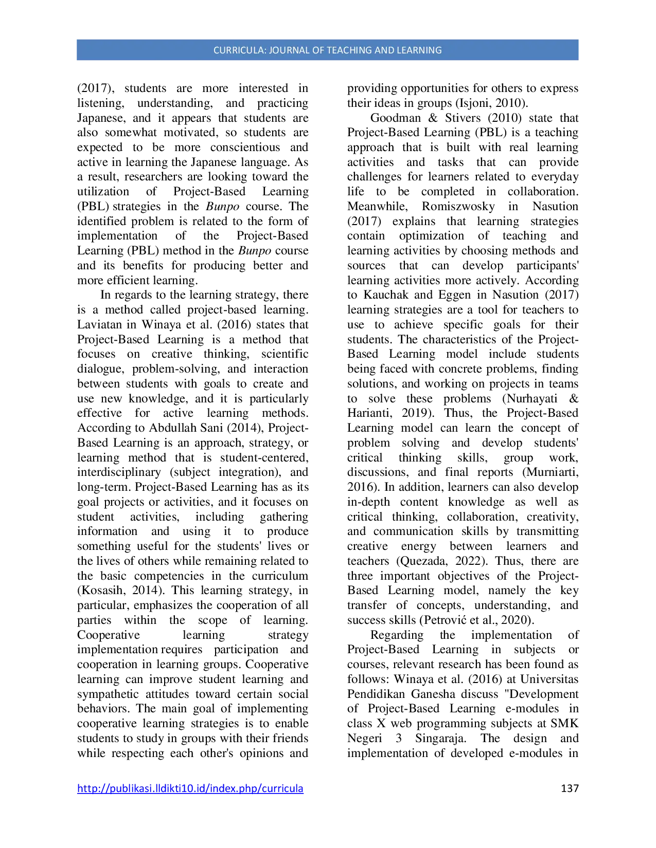 JURIS Bunpo A Course In Japanese Literature With Using A Project Based Learning Model
