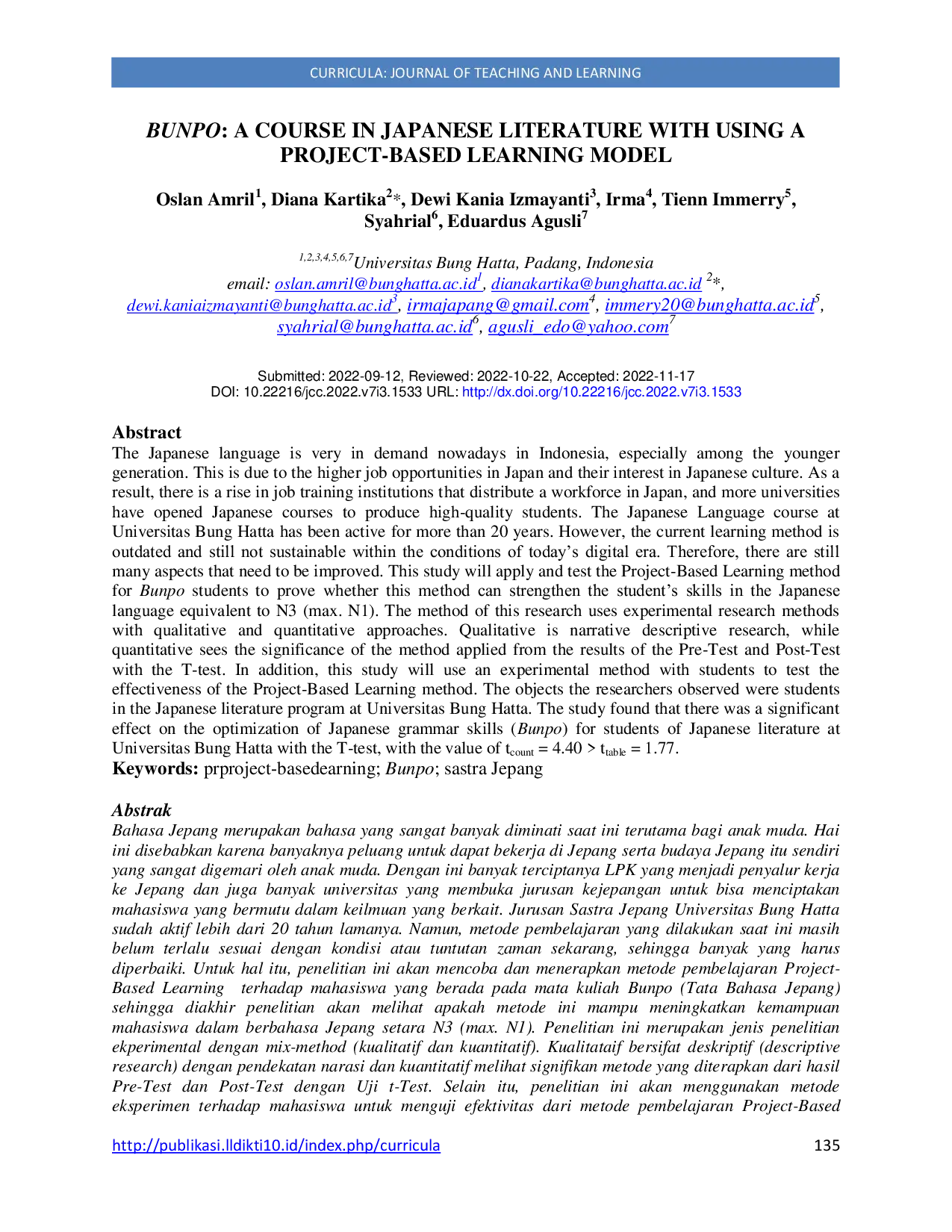 JURIS Bunpo A Course In Japanese Literature With Using A Project Based Learning Model