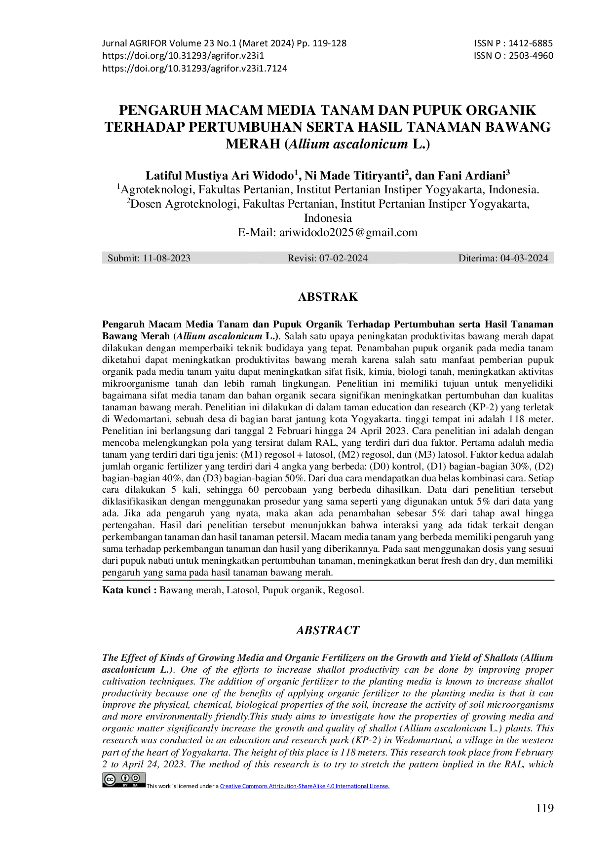 JURIS PENGARUH MACAM MEDIA TANAM DAN PUPUK ORGANIK TERHADAP PERTUMBUHAN SERTA HASIL TANAMAN BAWANG MERAH Allium ascalonicum L