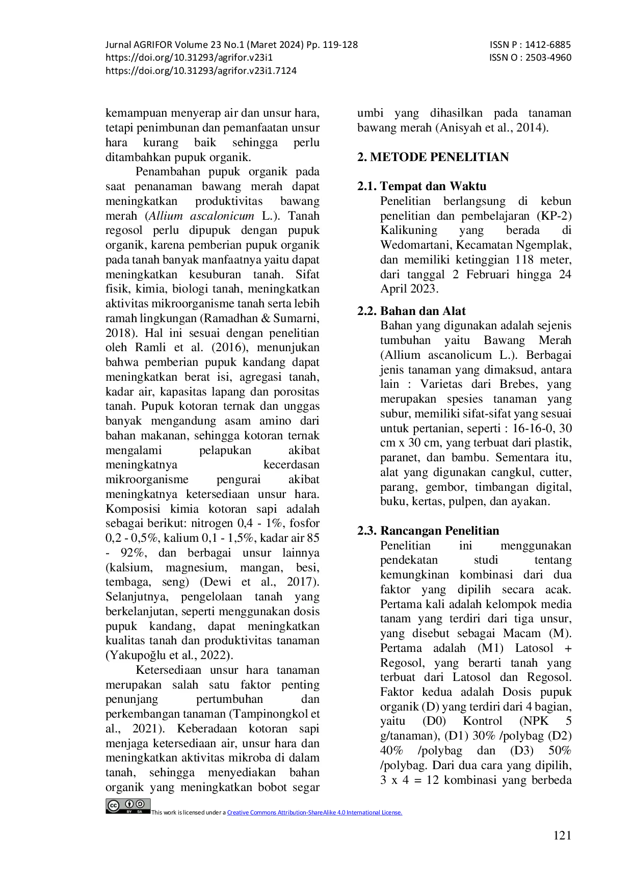 JURIS PENGARUH MACAM MEDIA TANAM DAN PUPUK ORGANIK TERHADAP PERTUMBUHAN SERTA HASIL TANAMAN BAWANG MERAH Allium ascalonicum L