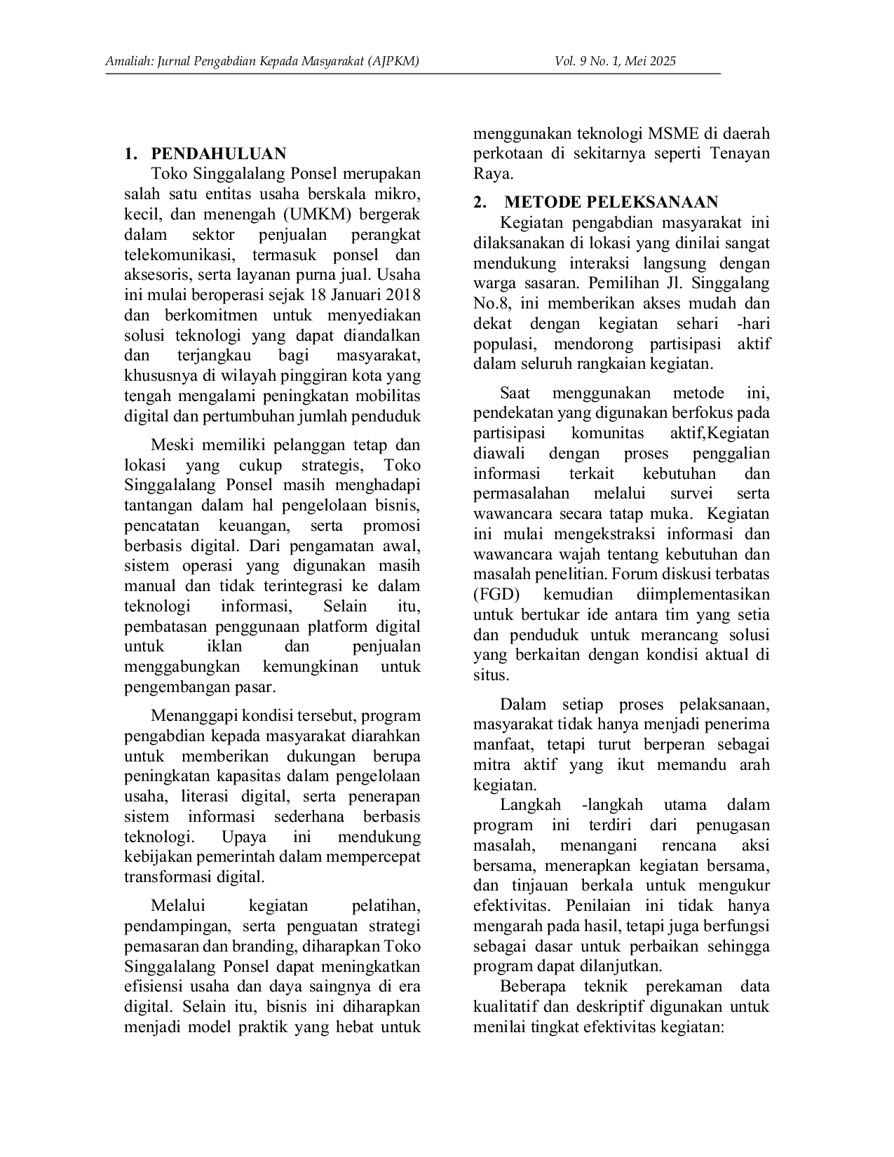 JURIS Pembuatan QR Code dan Membuat Identitas Toko Serta Membuat Penetapan Harga Pokok Studi Kasus Toko Singgalang Ponsel