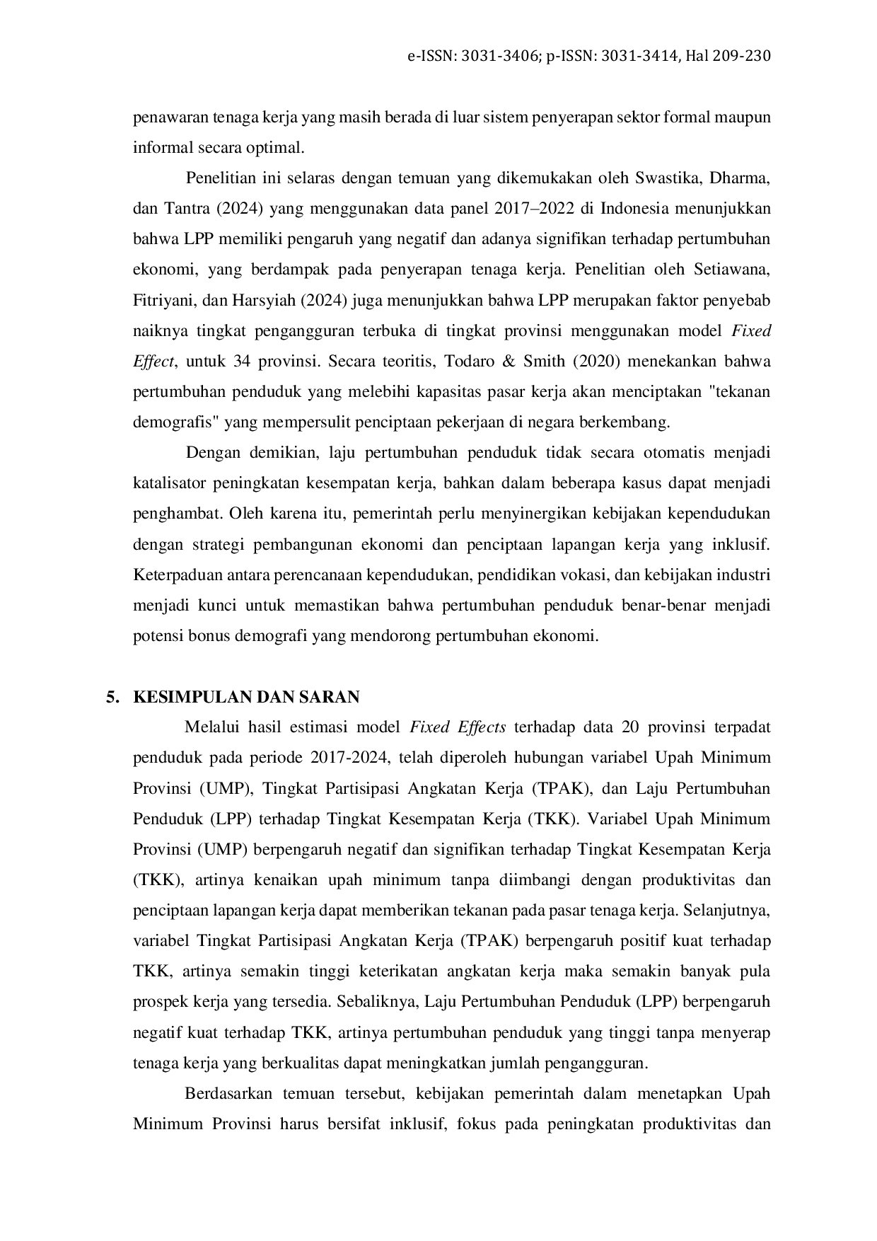 JURIS Analisis Faktor Faktor yang Memengaruhi Kesempatan Kerja di 20 Provinsi dengan Penduduk Terpadat Tahun 2017 2024