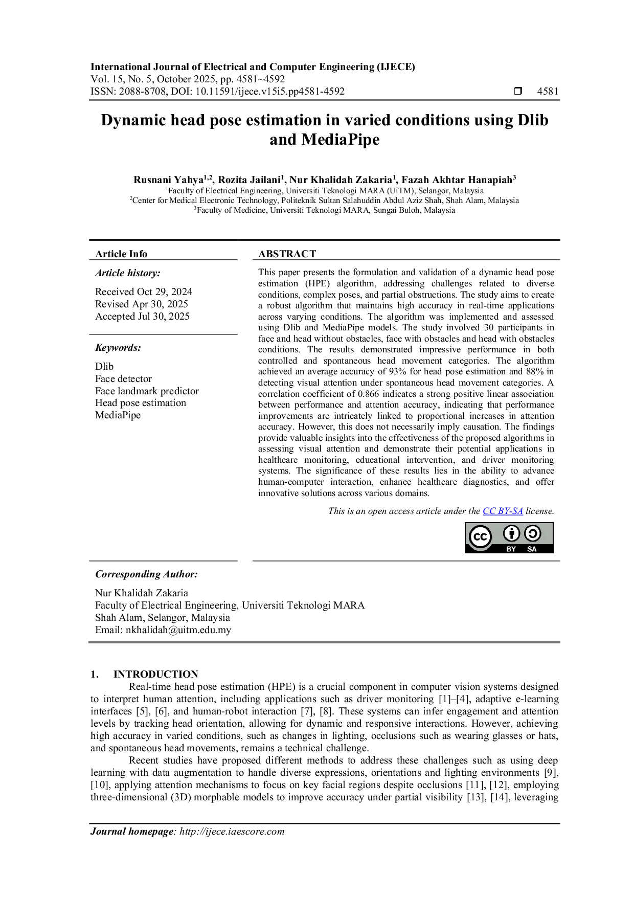 JURIS Dynamic head pose estimation in varied conditions using Dlib and MediaPipe
