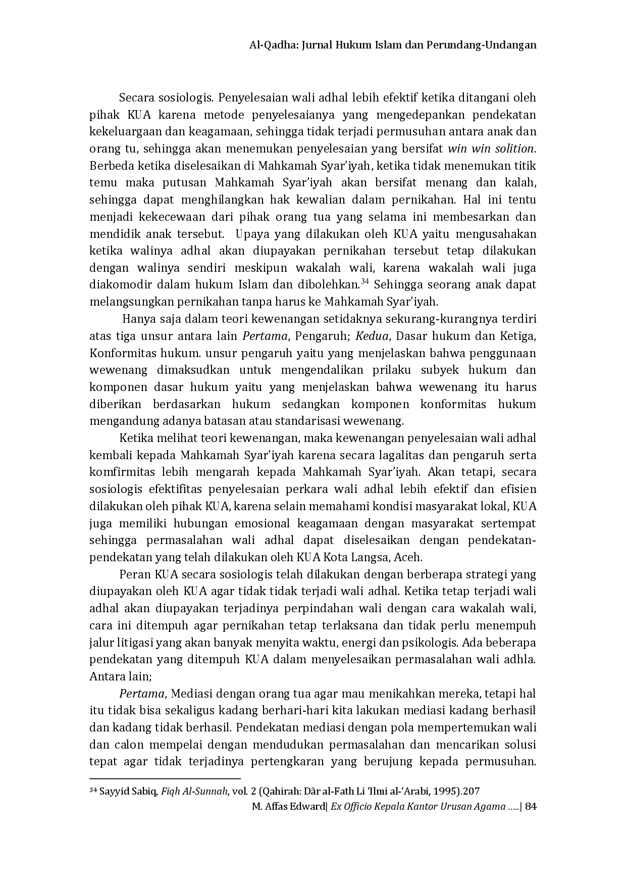 juris Ex Officio Kepala Kantor Urusan Agama Kota Langsa Dalam Penyelesaian Wali Adhal