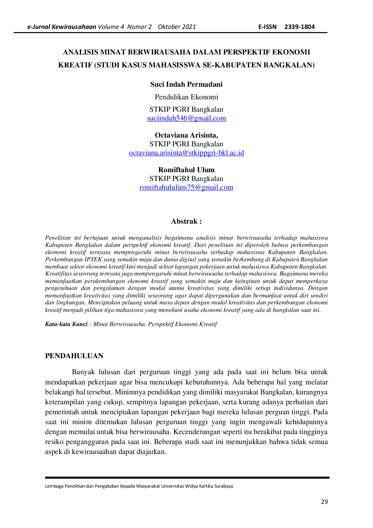 JURIS Analisis Minat Berwirausaha Dalam Perspektif Ekonomi Kreatif