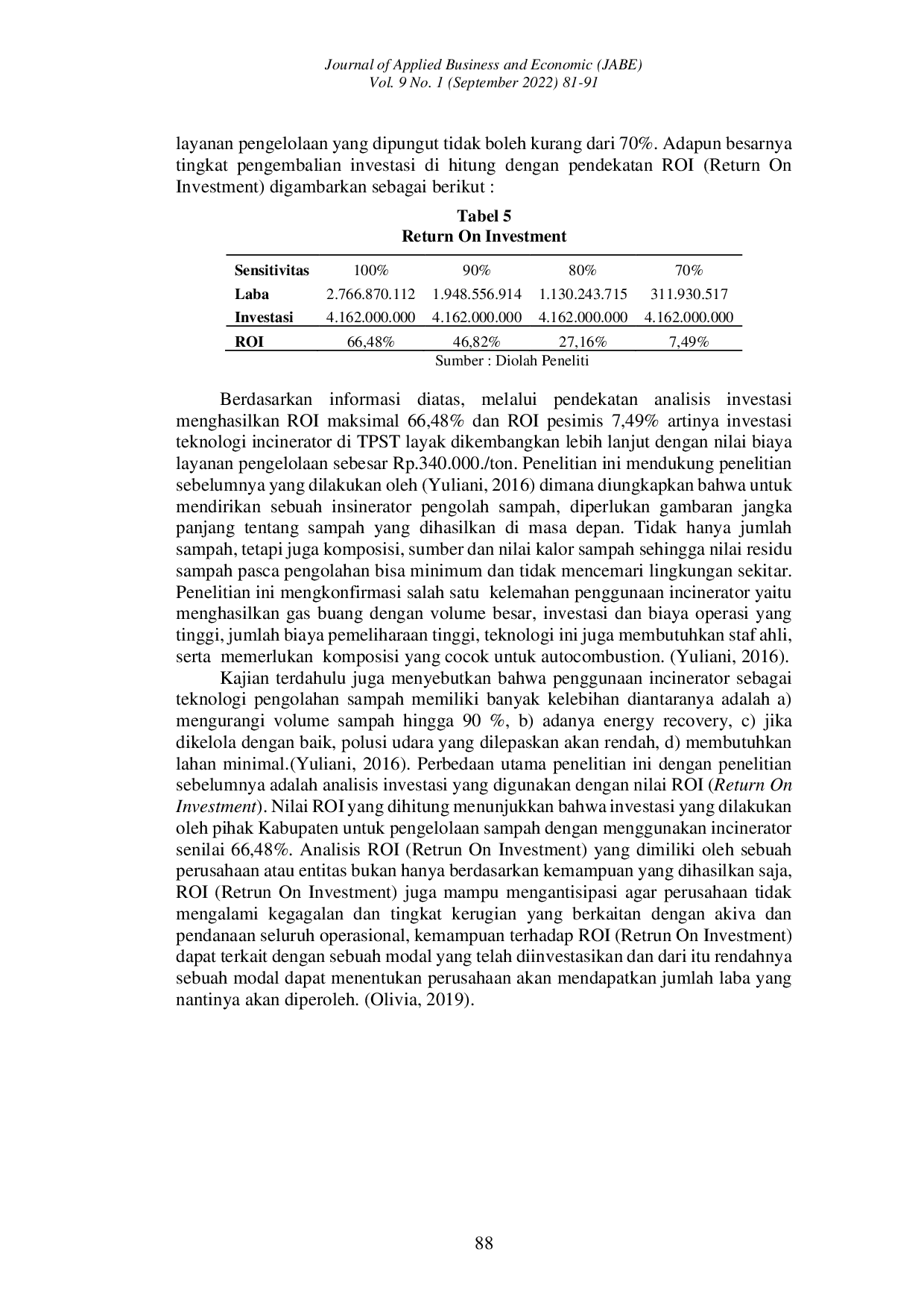 JURIS Analisis Biaya Layanan Pengolahan Sampah dengan Insinerator di TPST Mustika Ikhlas