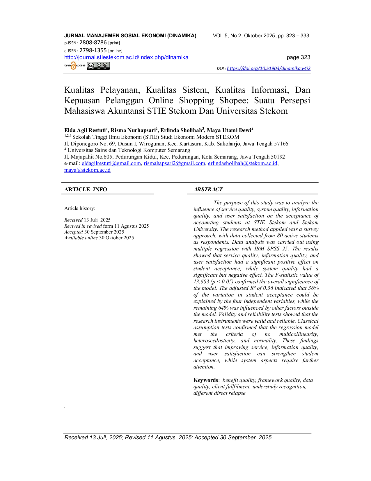 JURIS Kualitas Pelayanan Kualitas Sistem Kualitas Informasi Dan Kepuasan Pelanggan Online Shopping Suatu Persepsi Mahasiswa Akuntansi STIE Stekom Dan Universitas Stekom
