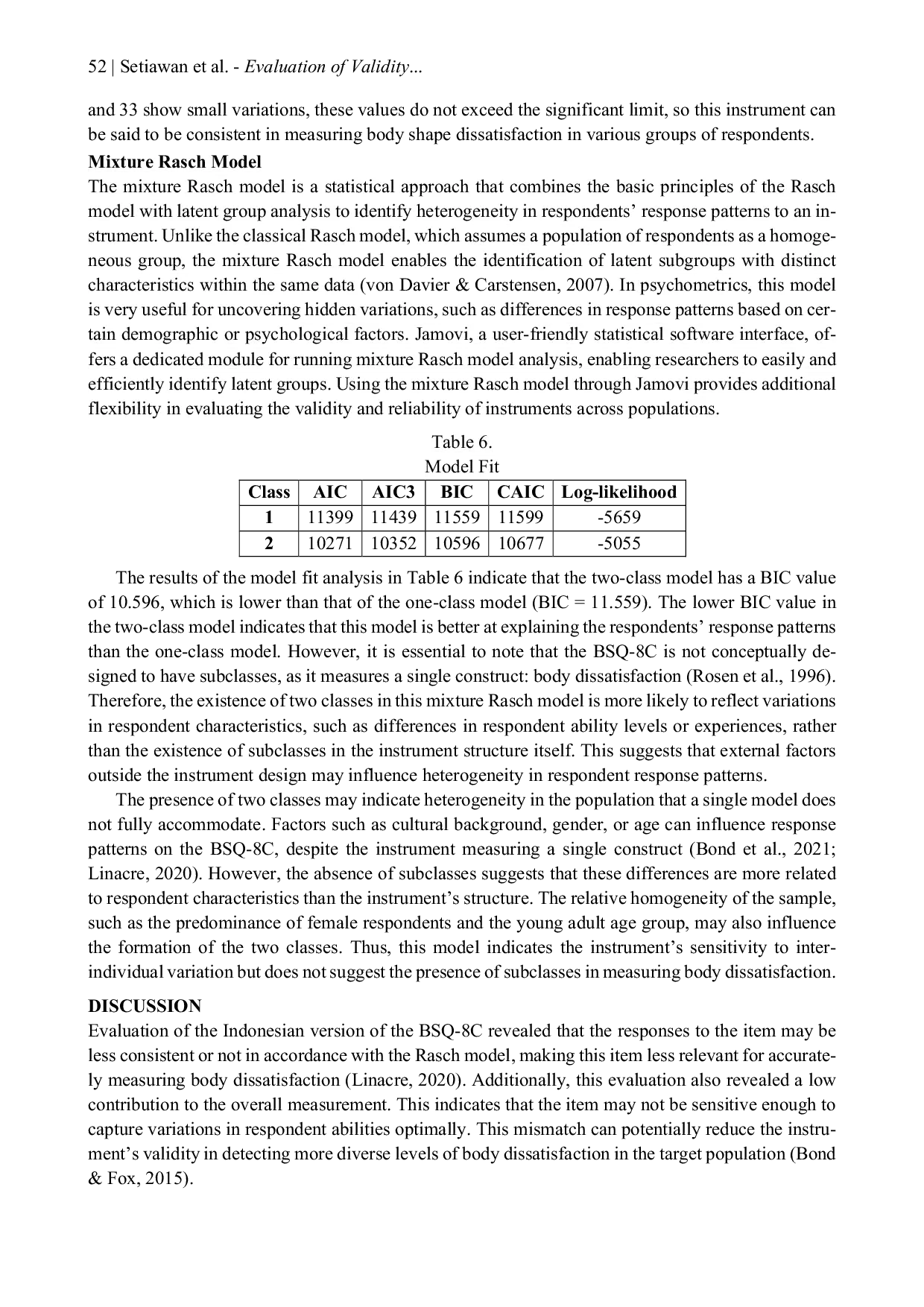 JURIS Evaluation of Validity and Reliability of the Eight Item Body Shape Questionnaire BSQ 8C Indonesian Version Mixture Rasch Model Approach