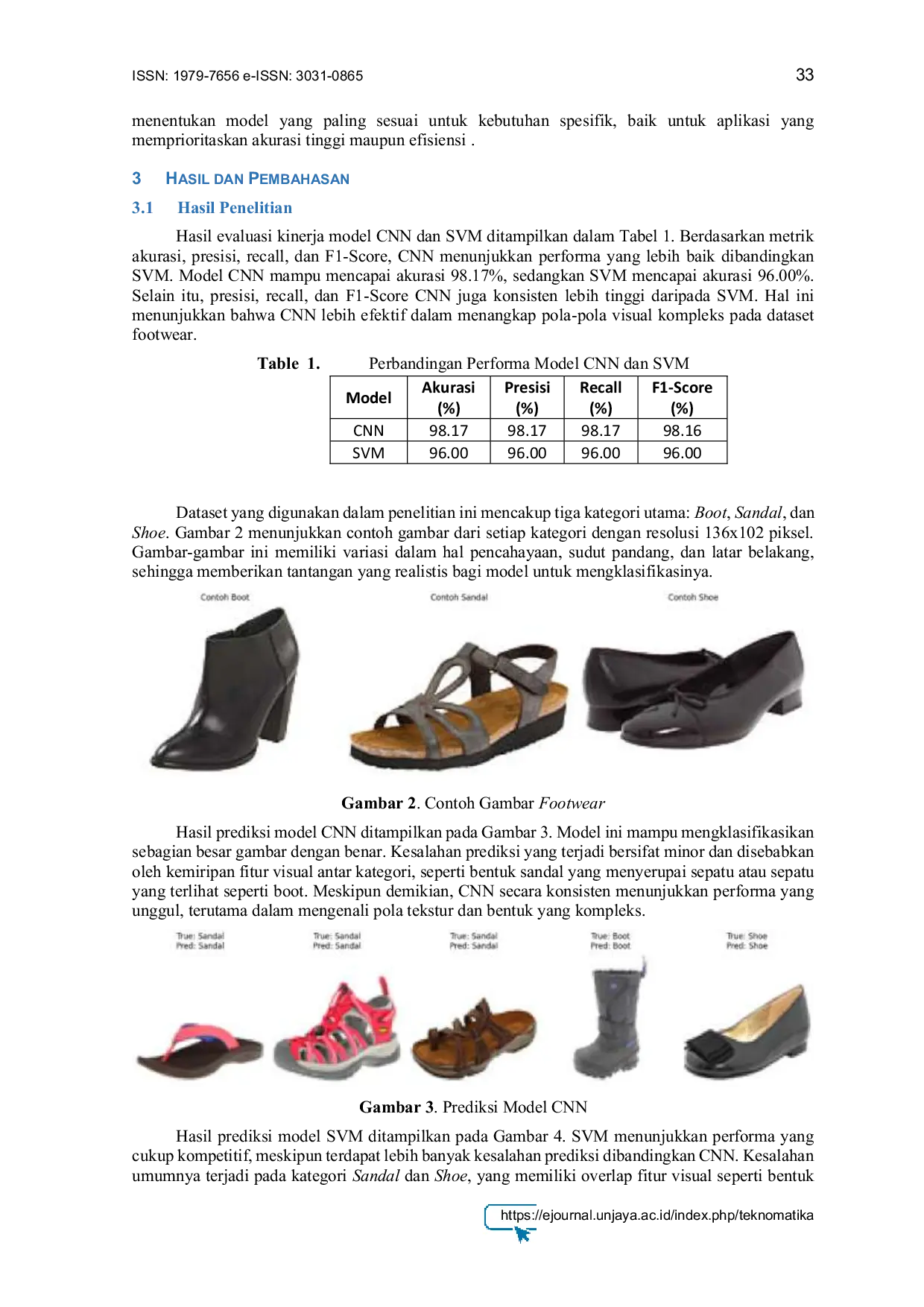 JURIS Perbandingan Model CNN dan SVM untuk Klasifikasi Jenis Footwear pada Dataset Alas Kaki Berbasis Citra