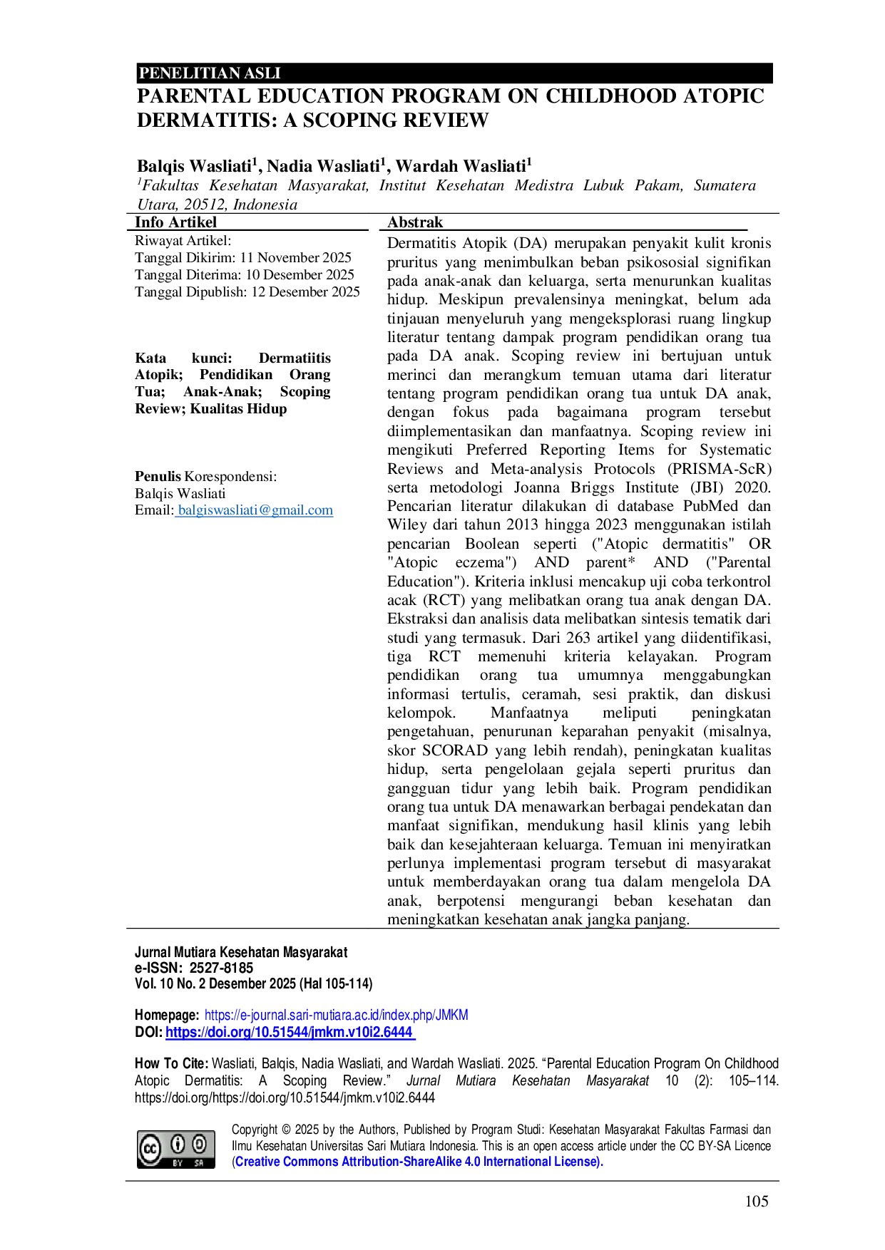 JURIS Parental Education Program On Childhood Atopic Dermatitis A Scoping Review