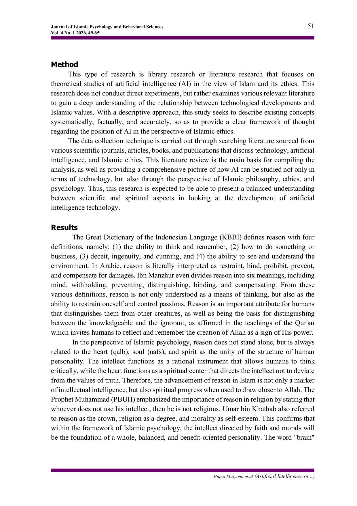 JURIS Artificial Intelligence in the Perspective of Islamic Psychology