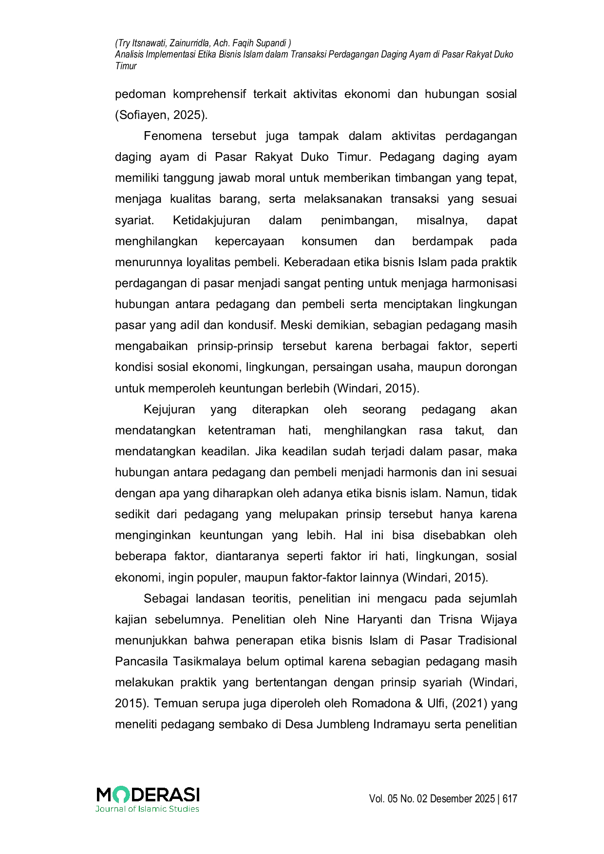 JURIS Etika Bisnis Islam dan Transparansi Transaksi Studi pada Perdagangan Daging Ayam di Pasar Rakyat