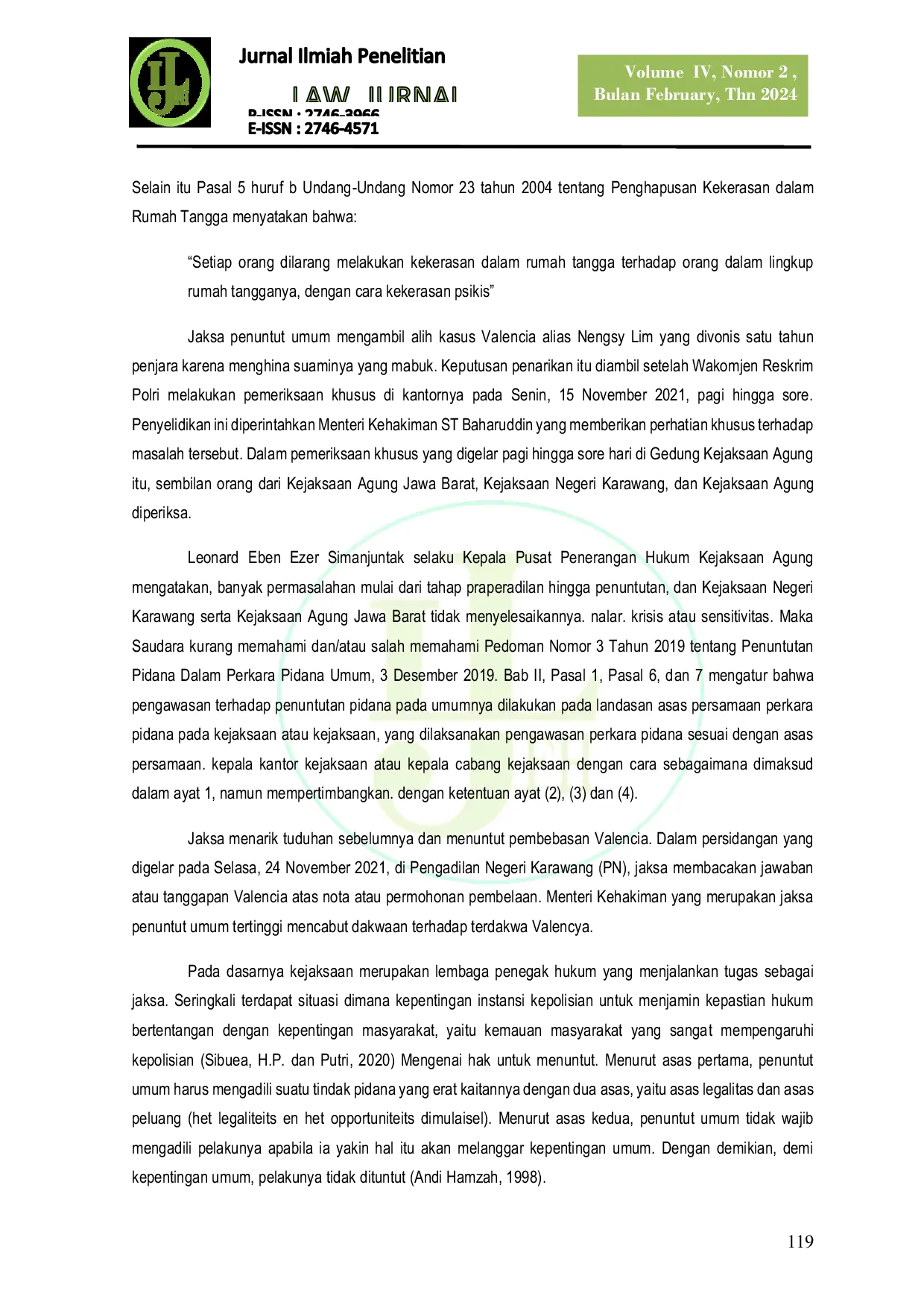 JURIS Rekonstruksi Politik Hukum Pidana Terhadap Eksaminasi Tuntutan Bebas Dalam Kasus Valencya