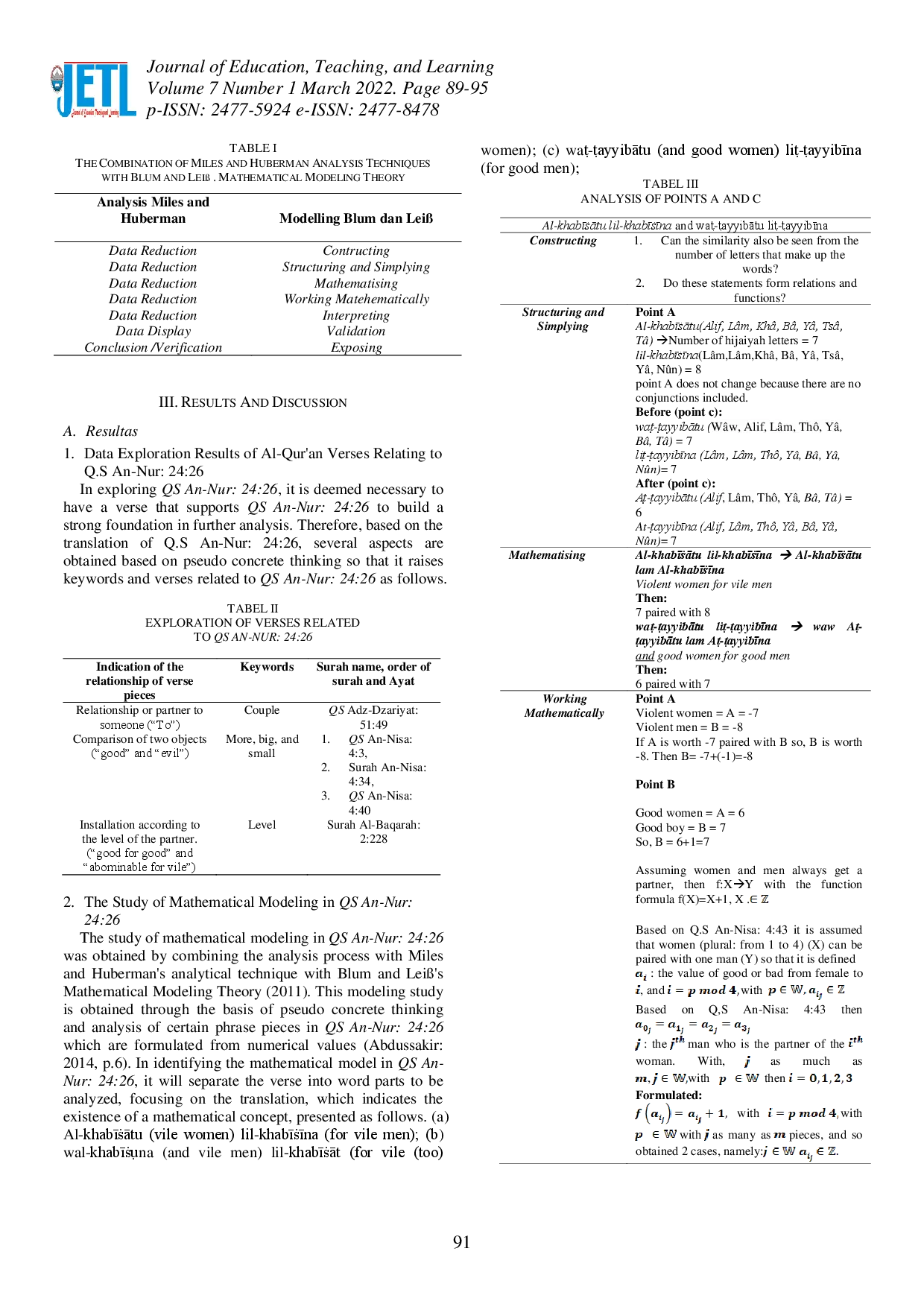 juris Exploration of Mathematics Concepts in QS An Nur