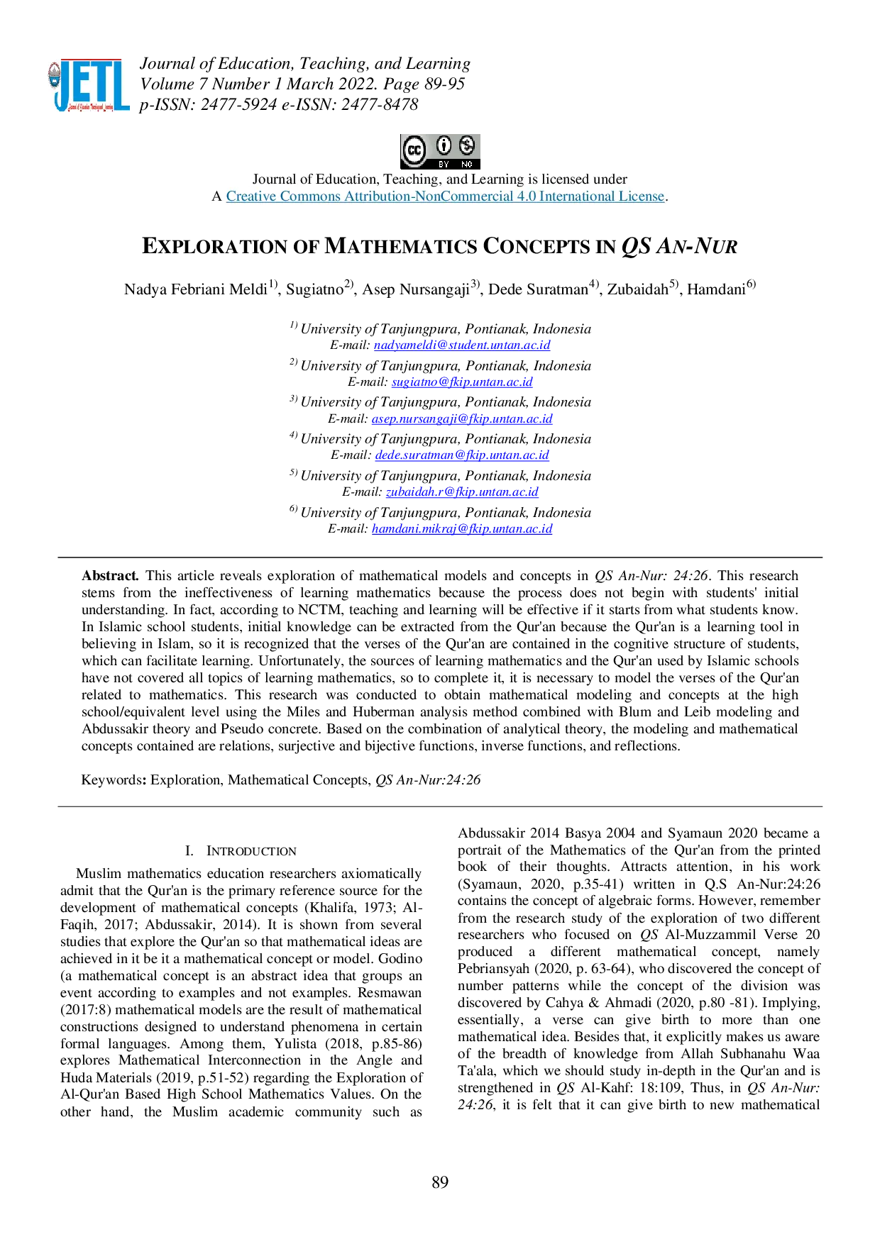 juris Exploration of Mathematics Concepts in QS An Nur