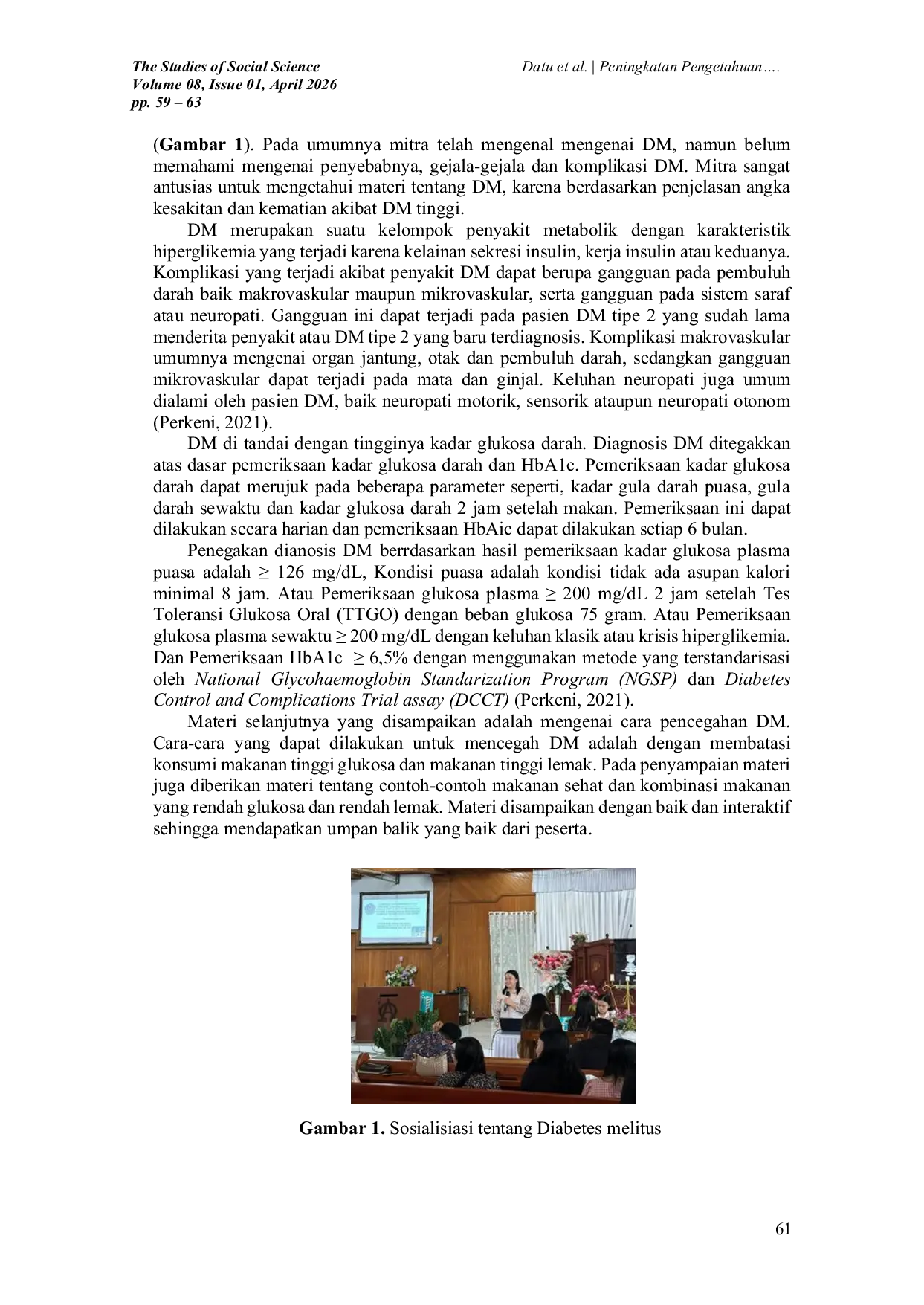 JURIS Peningkatan Pengetahuan dan Skrining Diabetes Melitus Pada Pemuda GMIMI Elim dan Nimahesaan Pinaras Sebagai Upaya Pencegahan Diabetes Melitus