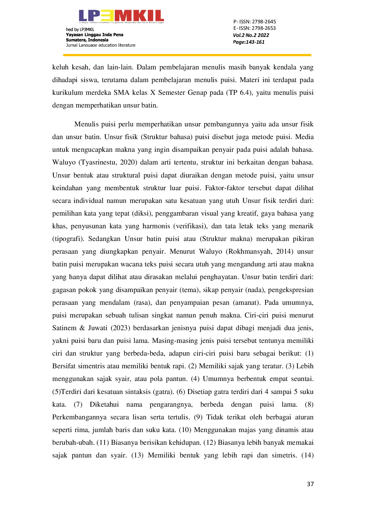 JURIS Penerapan Model Pembelajaran Imajinatif Terhadap Kemampuan Menulis Puisi Dengan Memperhatikan Unsur Batin Siswa Kelas X Sma Negeri 4 Lubuklinggau