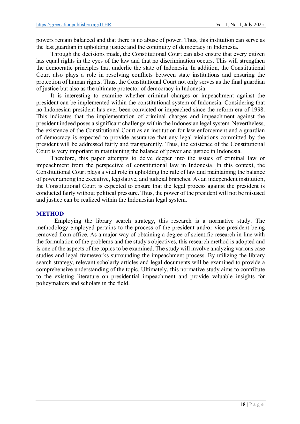 JURIS Impeachment as a Means of Presidential Removal in the Study of Indonesian Constitutional Law Post Reform