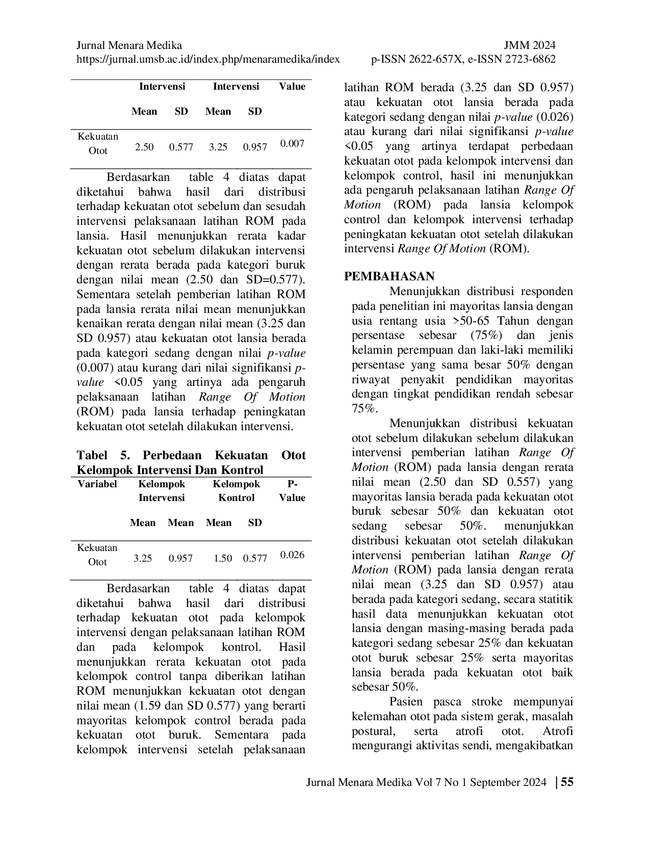 JURIS Pengaruh Terapi ROM Terhadap Peningkatan Kekuatan Otot Pasien Stroke