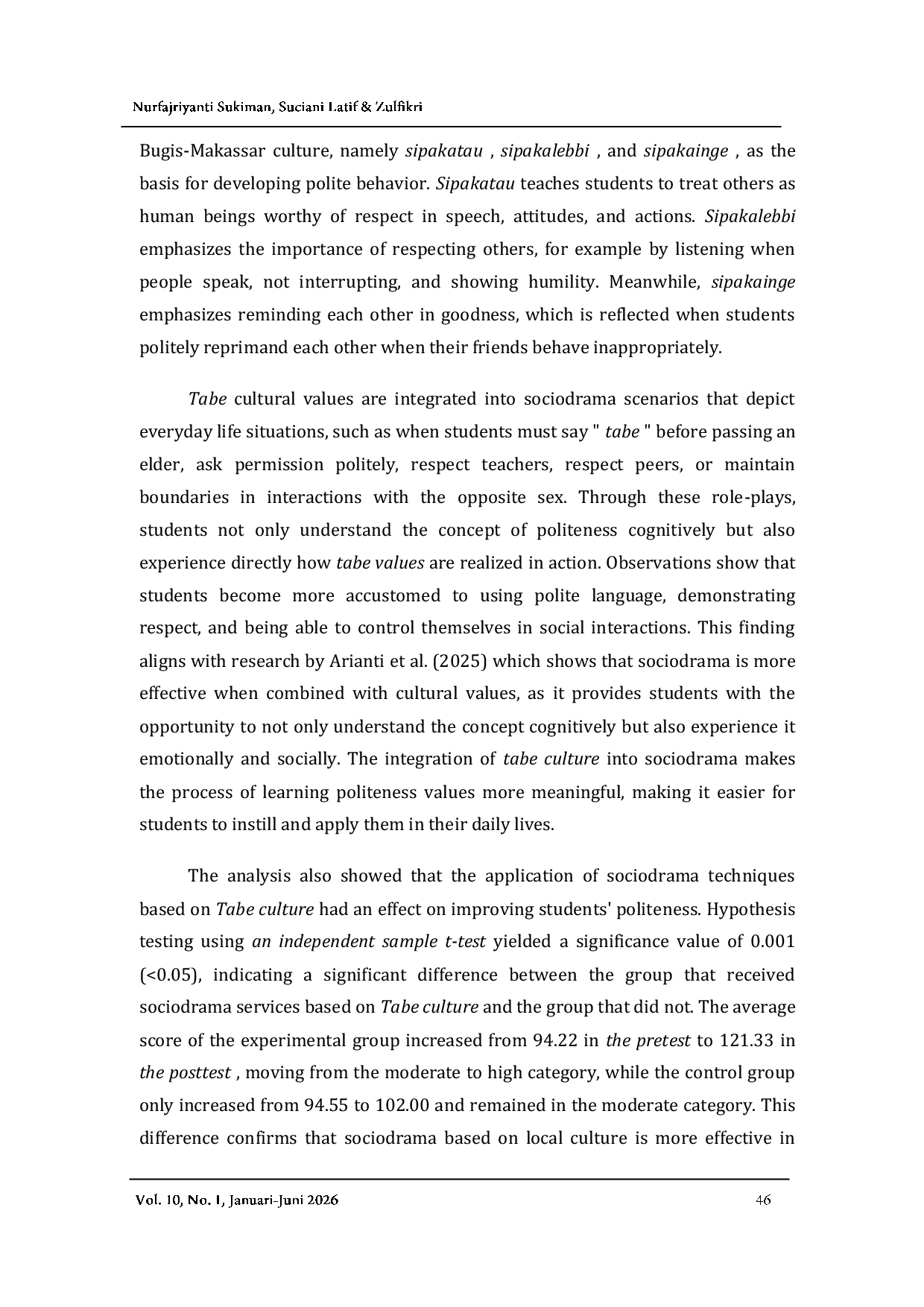 JURIS Application of Sociodrama Techniques Based on Tabe Culture to Improve Polite Character