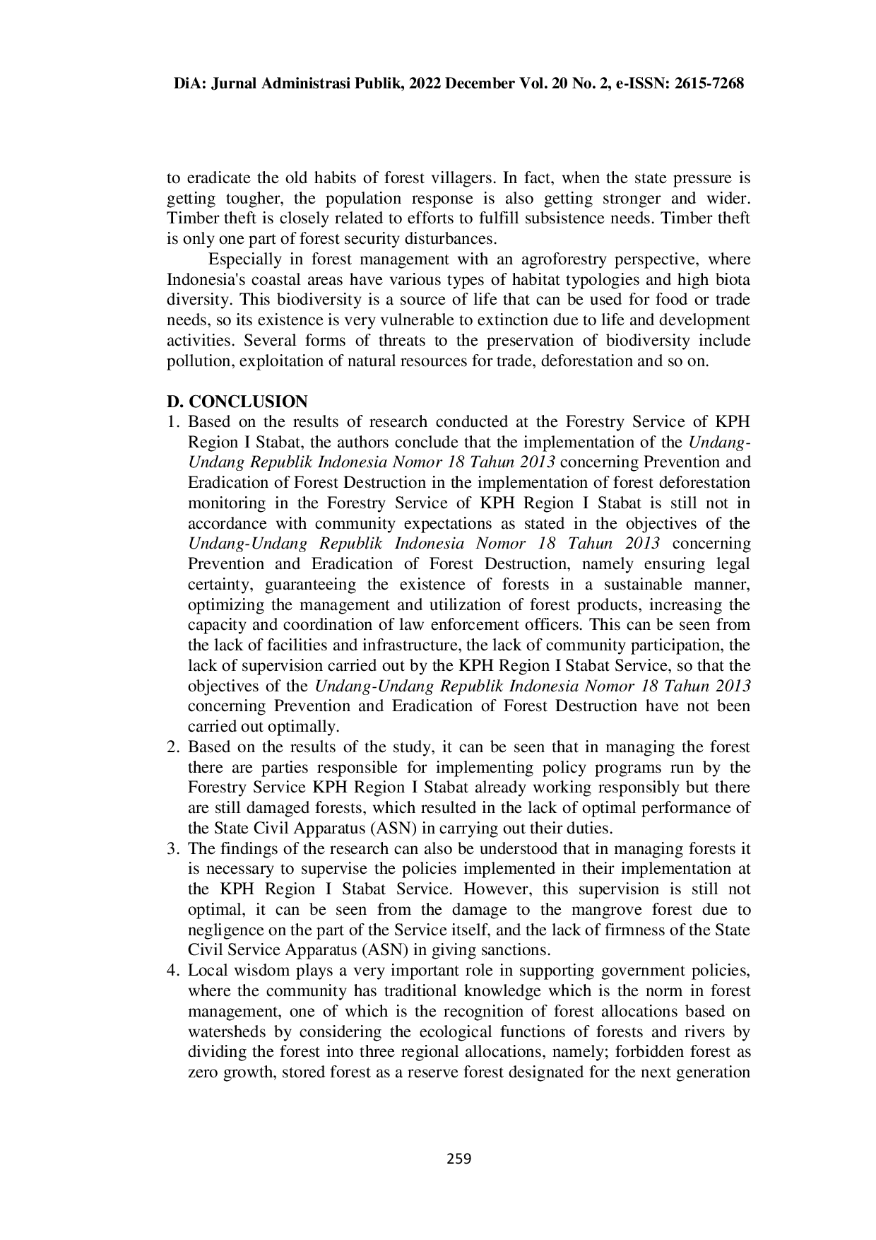 JURIS The Role of Local Wisdom in Supporting Policies Deforestation Supervision in Langkat Regency North Sumatra