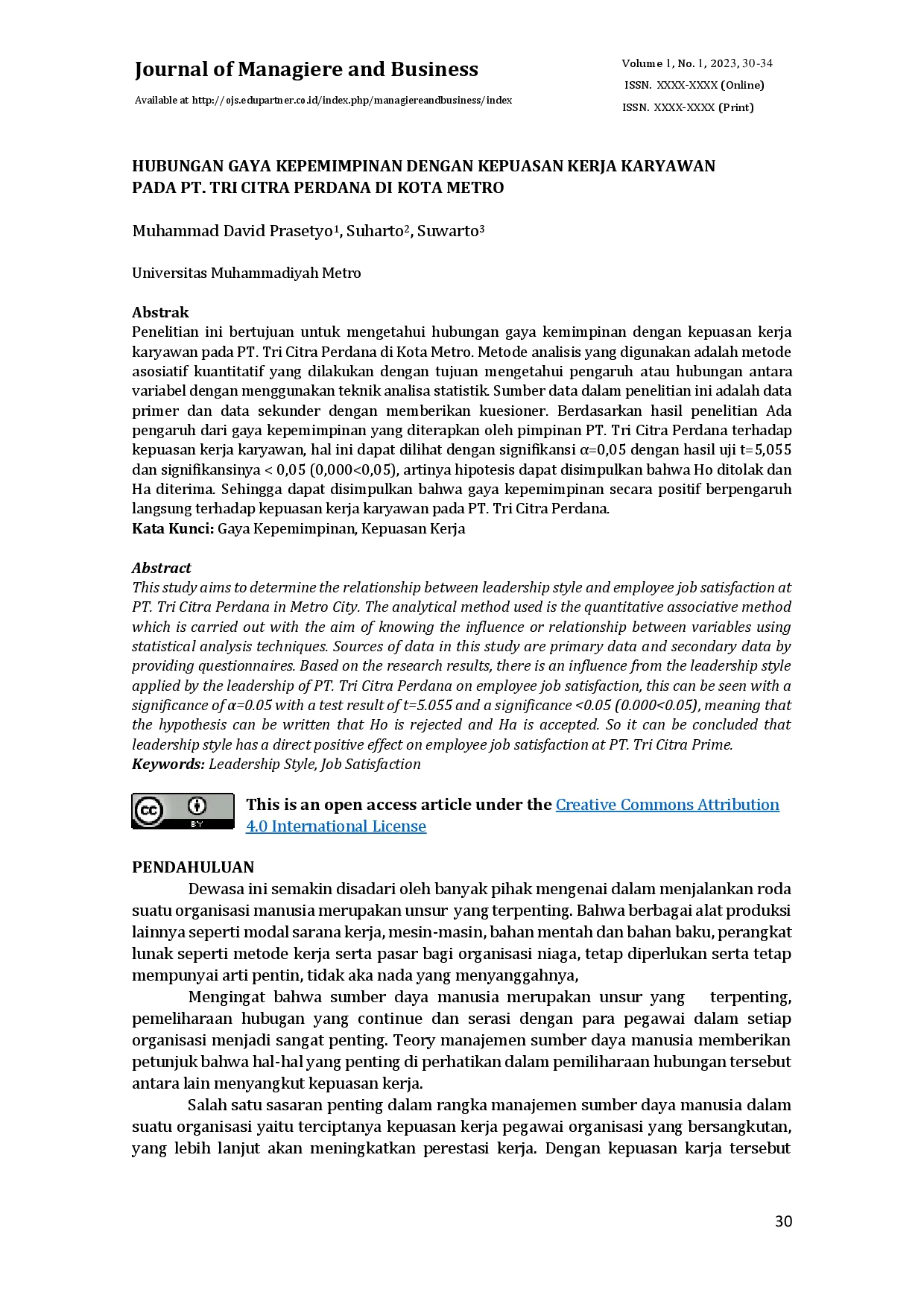 juris Hubungan Gaya Kepemimpinan Dengan Kepuasan Kerja Karyawan Pada PT Tri Citra Perdana Di Kota Metro
