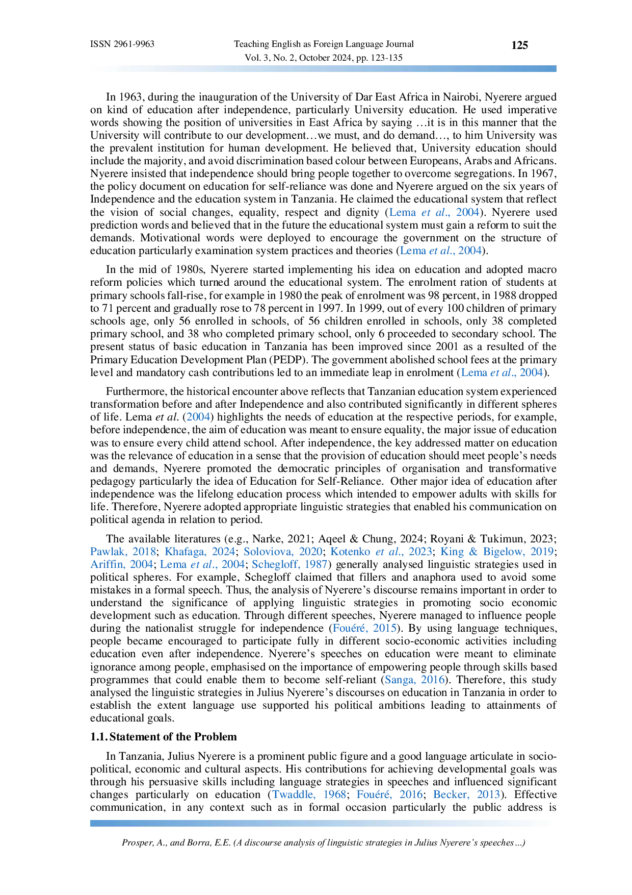 JURIS A discourse analysis of linguistic strategies in Julius Nyerere s speeches on education in Tanzania
