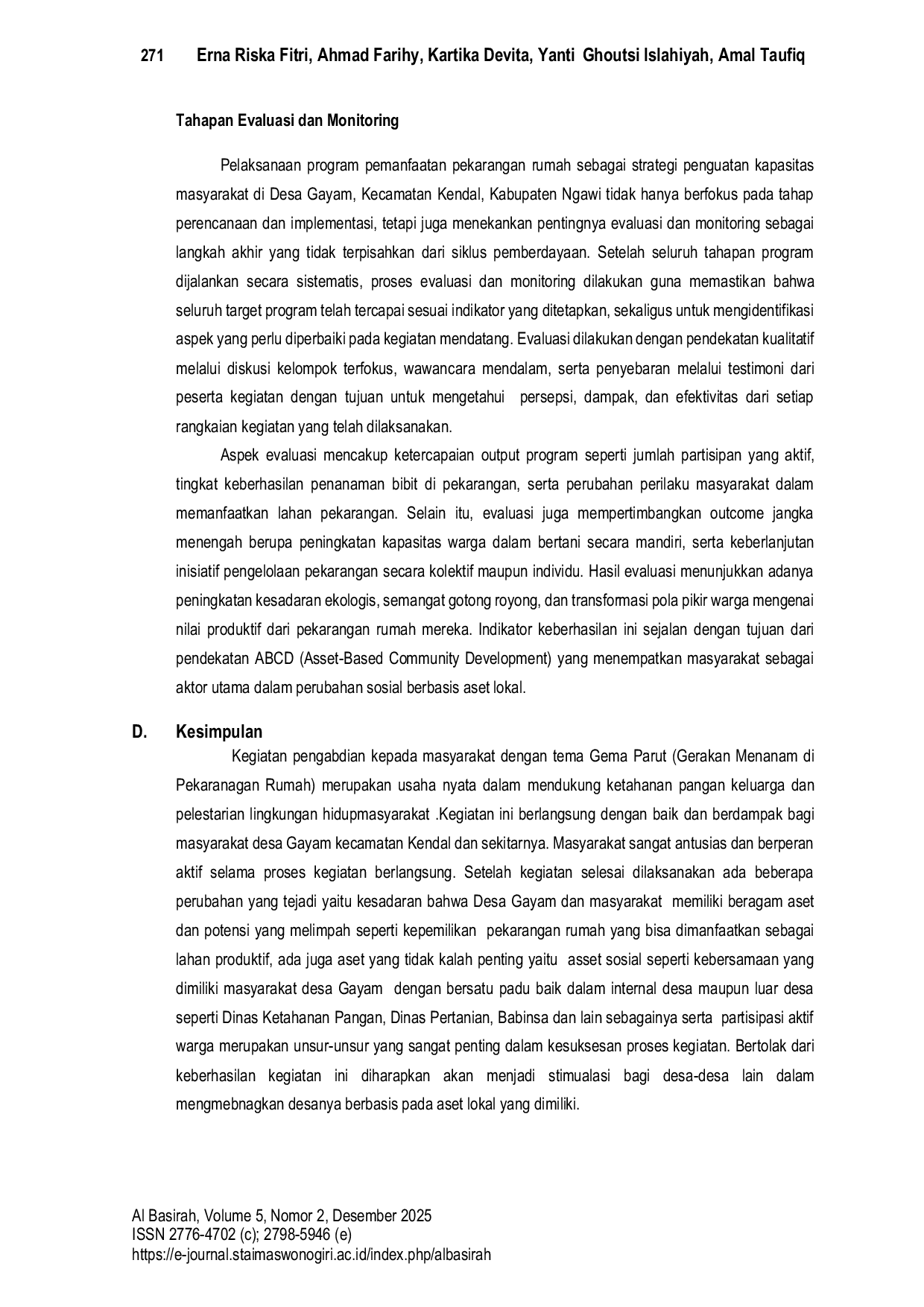 JURIS Pemanfaatan Pekarangan Rumah Sebagai Strategi Pemberdayaan Ketahanan Pangan Di Desa Gayam Kecamatan Kendal Kabupaten Ngawi Jawa Timur