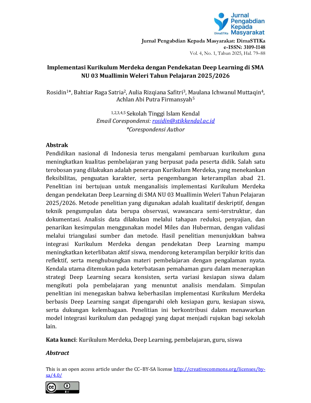 JURIS Implementasi Kurikulum Merdeka dengan Pendekatan Deep Learning di SMA NU 03 Muallimin Weleri Tahun Pelajaran 2025 2026