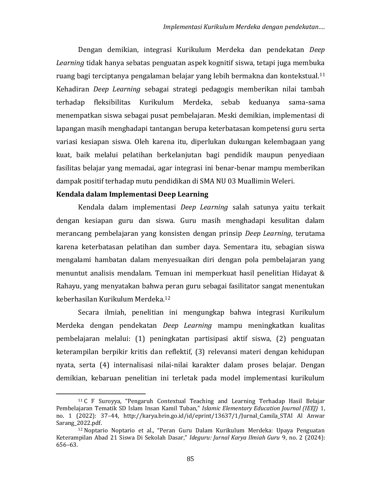 JURIS Implementasi Kurikulum Merdeka dengan Pendekatan Deep Learning di SMA NU 03 Muallimin Weleri Tahun Pelajaran 2025 2026