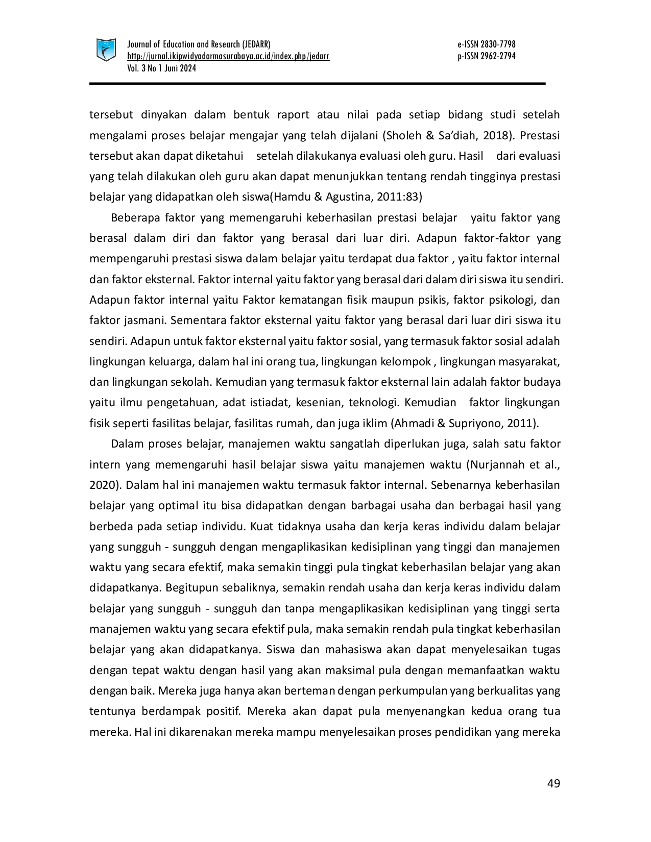 JURIS Pengaruh Manajemen Waktu Belajar Perhatian Orang Tua Dan Fasilitas Belajar Terhadap Prestasi Belajar Mahasiswa Jurusan Pendidikan Ekonomi Angkatan 2022 Universitas Negeri Surabaya