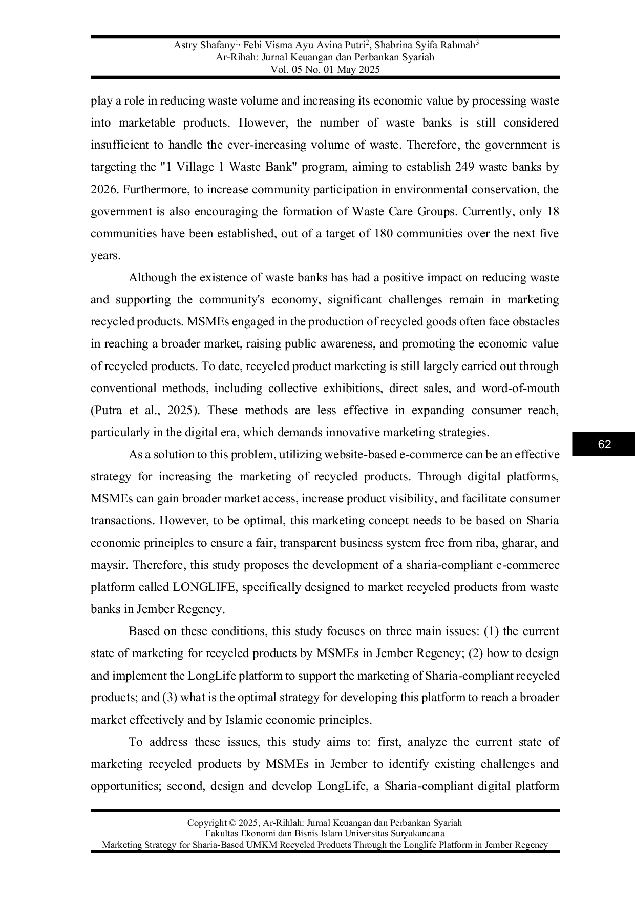 JURIS Marketing Strategy For Sharia Based Umkm Recycled Products Through The Longlife Platform In Jember Regency