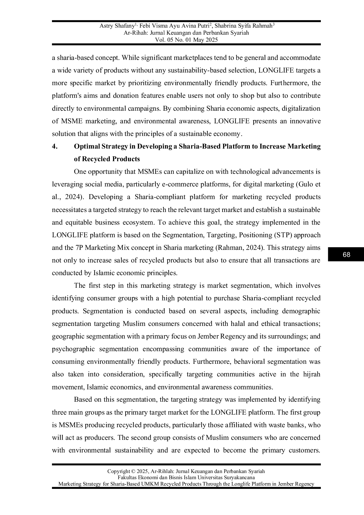 JURIS Marketing Strategy For Sharia Based Umkm Recycled Products Through The Longlife Platform In Jember Regency