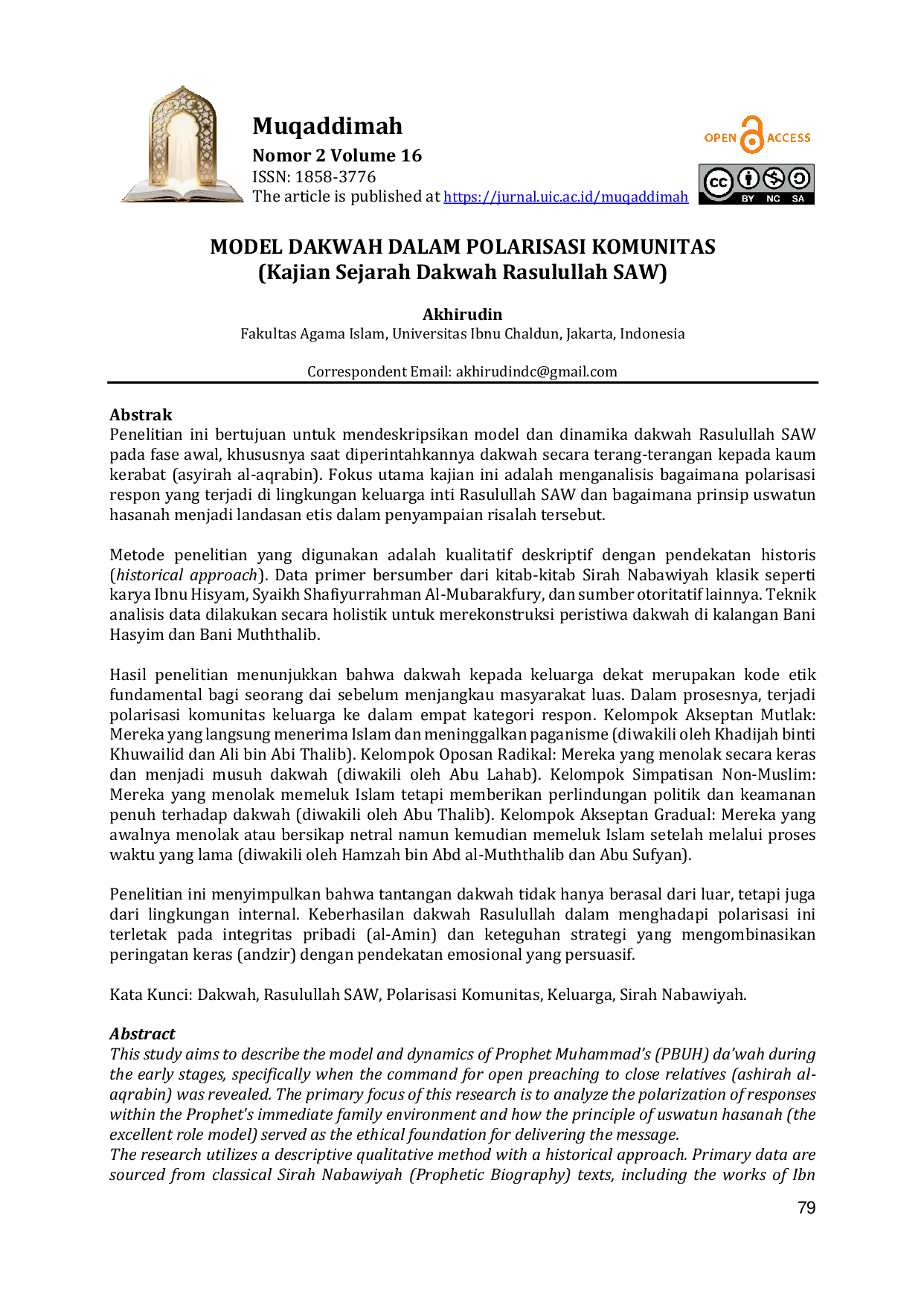 JURIS MODEL DAKWAH DALAM POLARISASI KOMUNITAS Kajian Sejarah Dakwah Rasulullah SAW