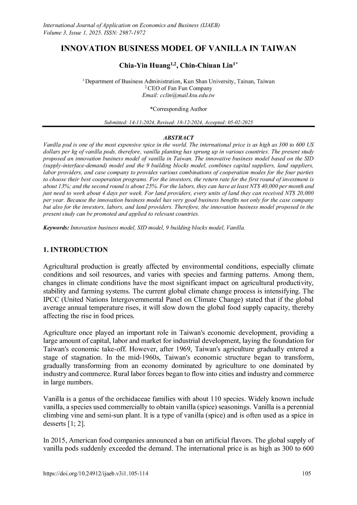 JURIS Innovation Business Model Of Vanilla In Taiwan