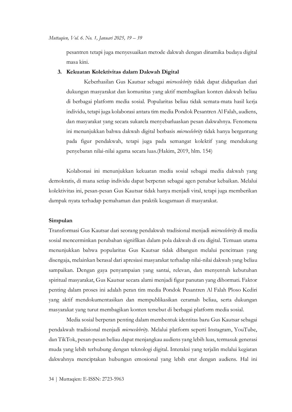 JURIS Transformasi Pendakwah Menjadi Microcelebrity Studi Kasus Gus Kautsar Ploso Kediri di Media Sosial