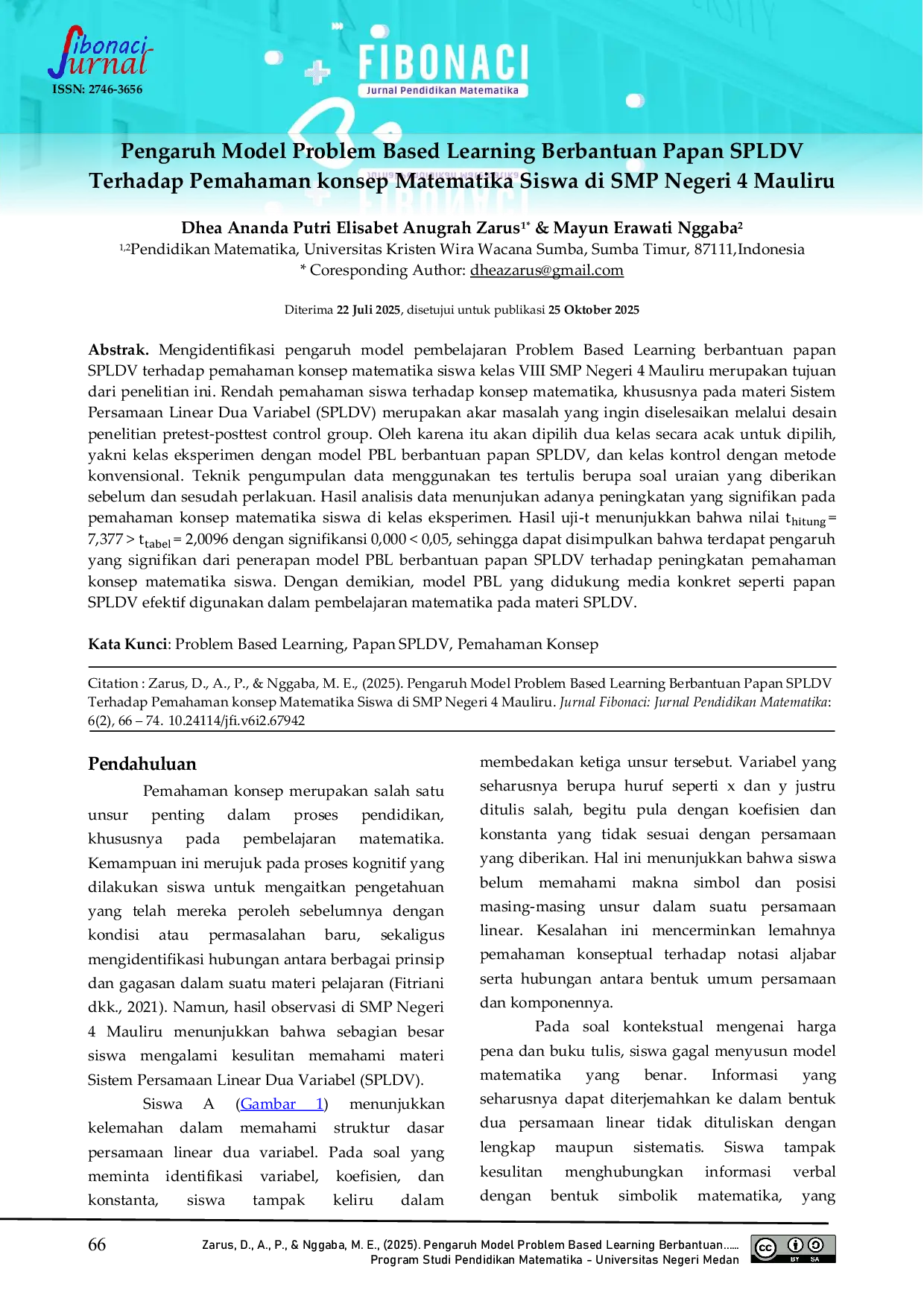 JURIS Pengaruh Model Problem Based Learning Berbantuan Papan SPLDV Terhadap Pemahaman konsep Matematika Siswa di SMP Negeri 4 Mauliru