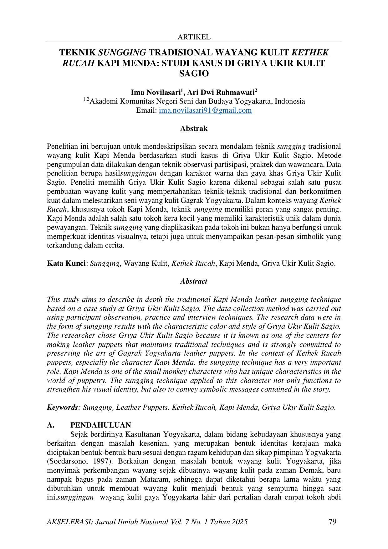 JURIS Teknik Sungging Tradisional Wayang Kulit Kethek Rucah Kapi Menda Studi Kasus Di Griya Ukir Kulit Sagio