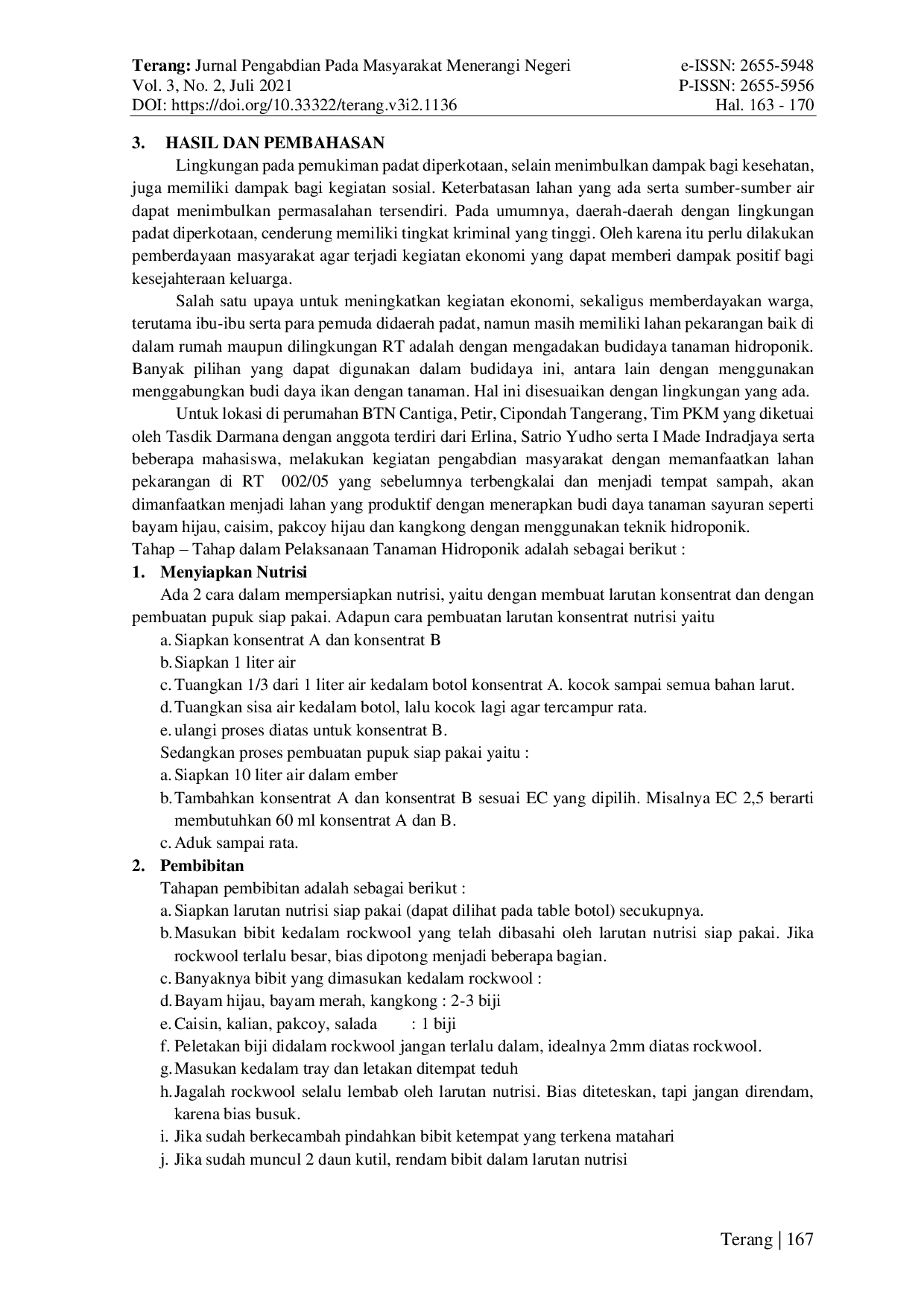 JURIS Pemanfaatan Lahan Pekarangan Untuk Meningkatkan Ekonomi Warga RT 002 05 BTN Cantiga Petir Cipondoh Tangerang