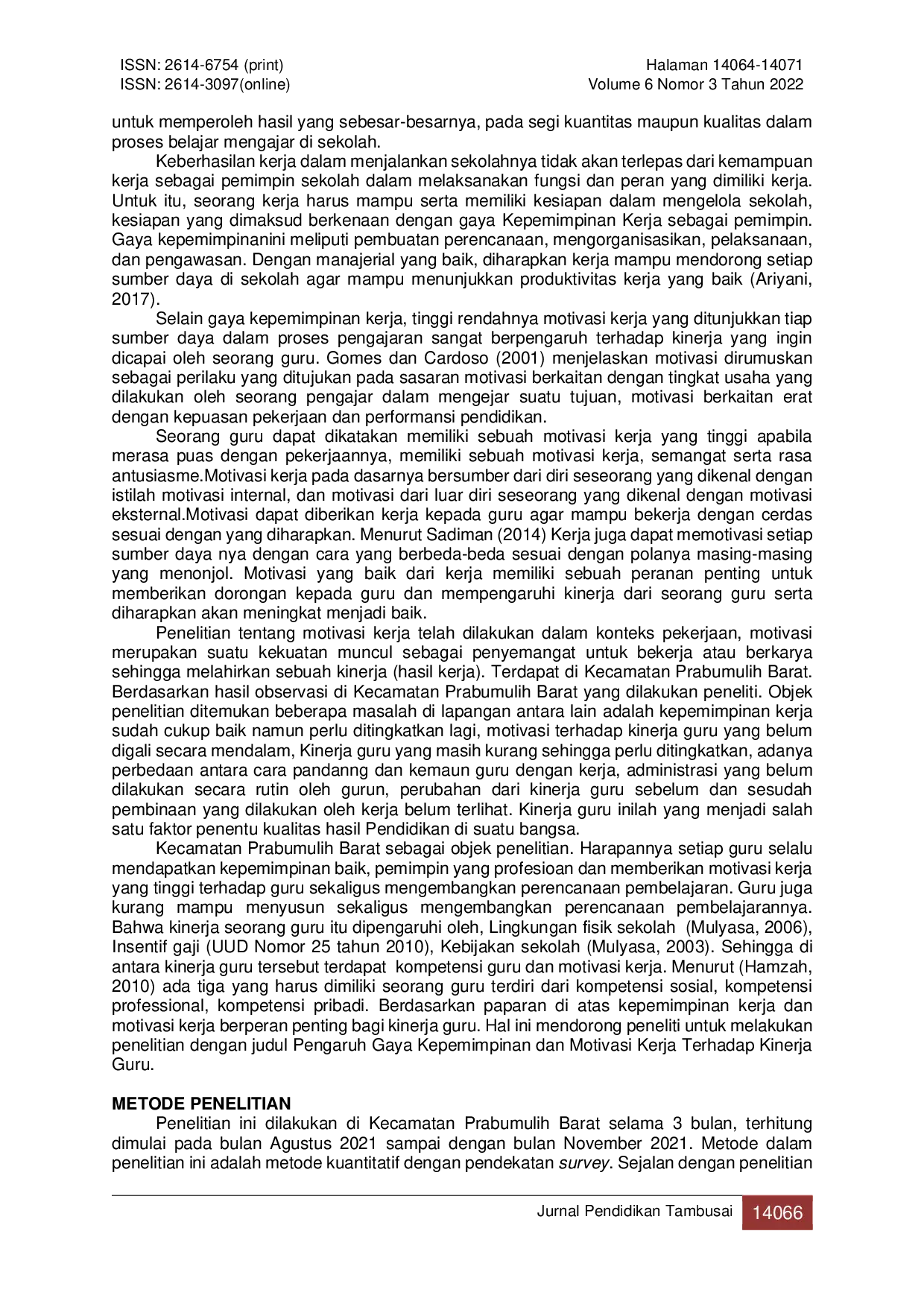 JURIS Pengaruh Gaya Kepemimpinan dan Motivasi Kerja Terhadap Kinerja Guru