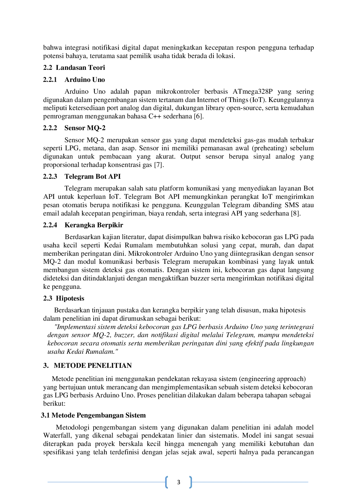 JURIS Prototype Sistem Peringatan Dini Kebocoran Gas LPG dan Deteksi Api Berbasis Telegram Menggunakan Esp8266
